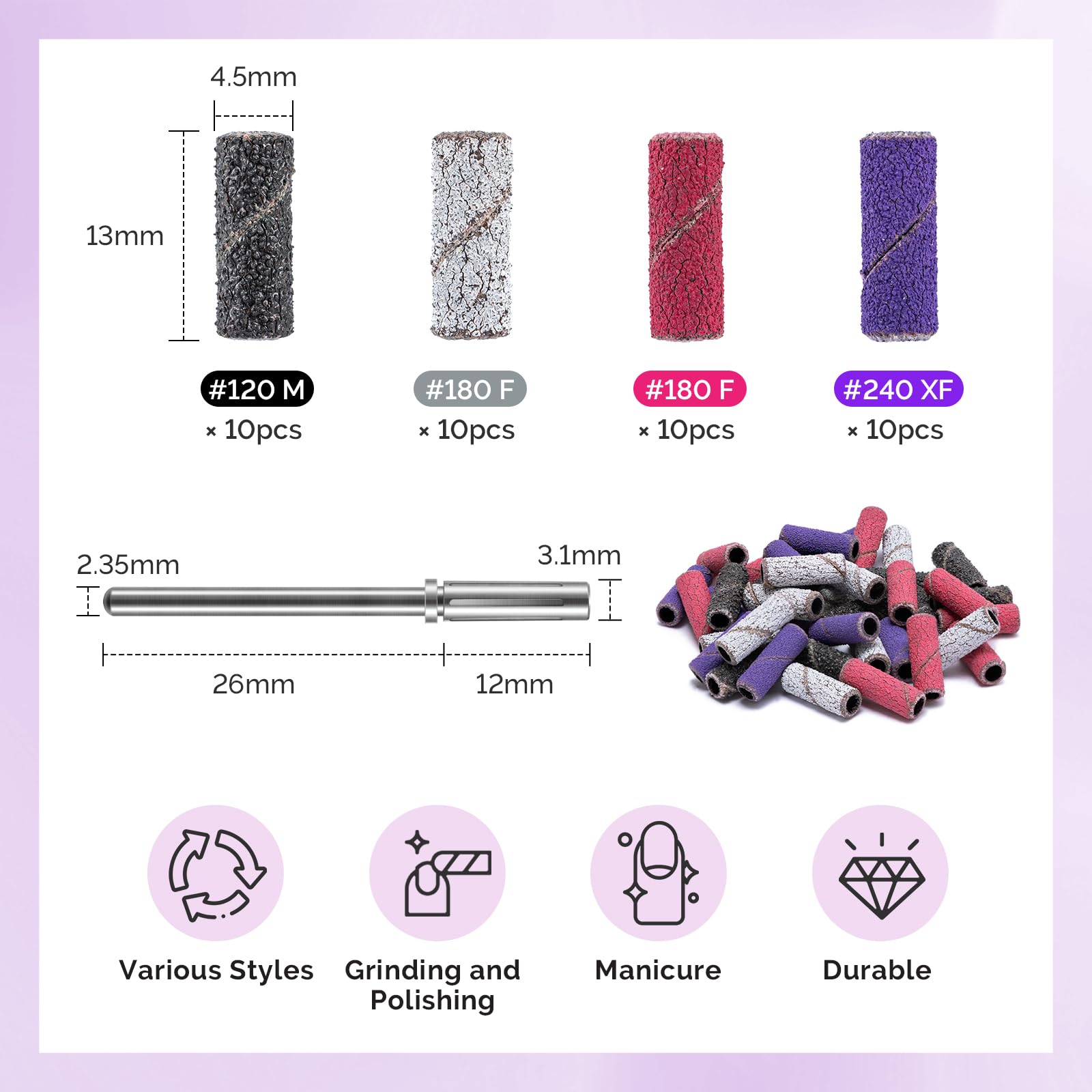 MelodySusie 10pcs Nail Drill Bits Set, 3/32 Inch Diamond Cuticle Bits for Nail Drill E-File, Manicure Pedicure Remover Tools for Acrylic Gel Nails, Salon Home Use Nail Care Supplies, Rainbow