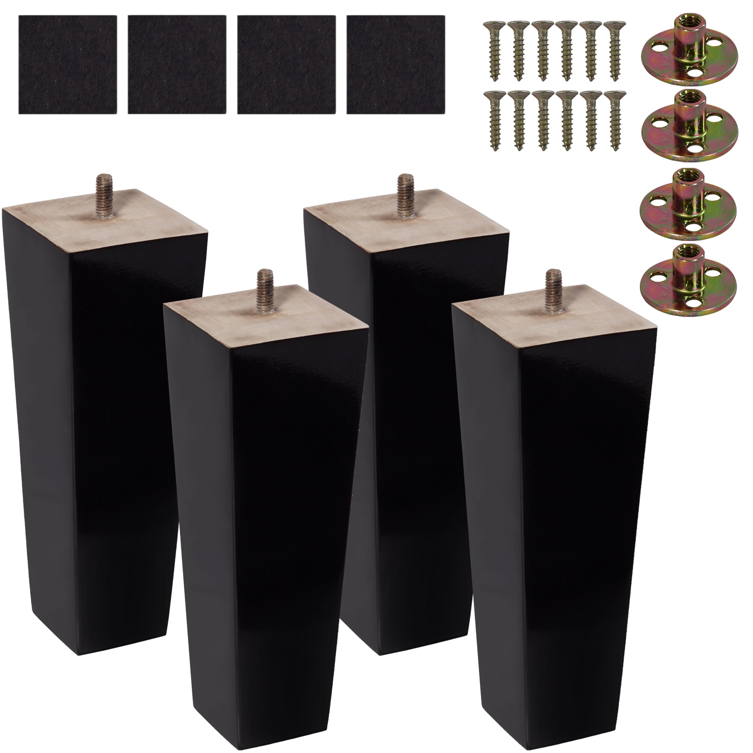 BARIEN (5 Sizes: 3"- 4"- 5"- 6"- 8") Set of 4 Wood Furniture Legs - Square Sofa Legs, Couch Leg - Brown Mid-Century Modern Replacement Legs for Armchair Recliner Coffee Table Dresser (3")