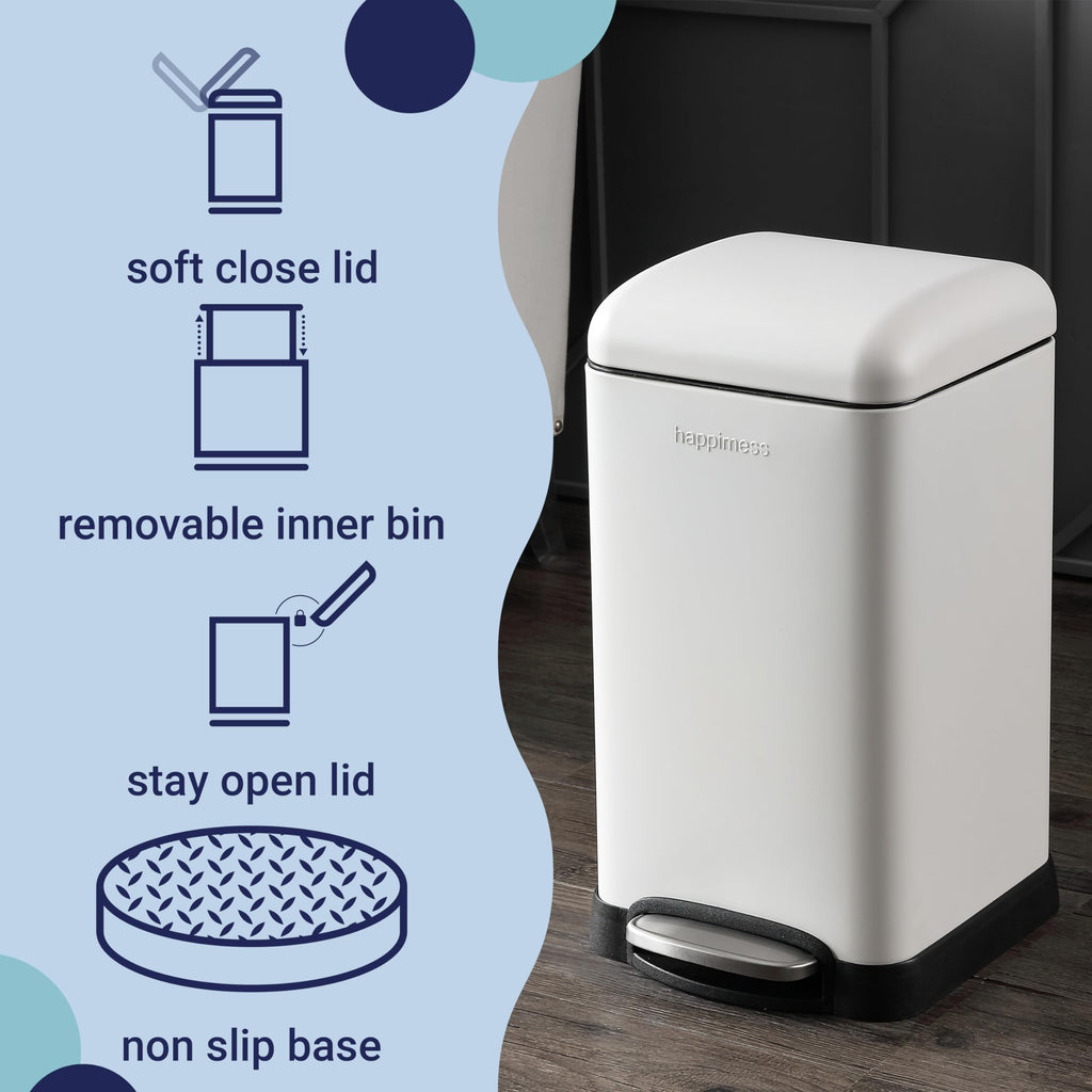 happimess HPM1012B Betty Retro Mini 3.2-Gallon Step-Open Trash Can with Soft-Close Lid, Modern, Minimalistic, Fingerprint Proof for Home, Kitchen, Laundry Room, Office, Bedroom, Bathroom, Black