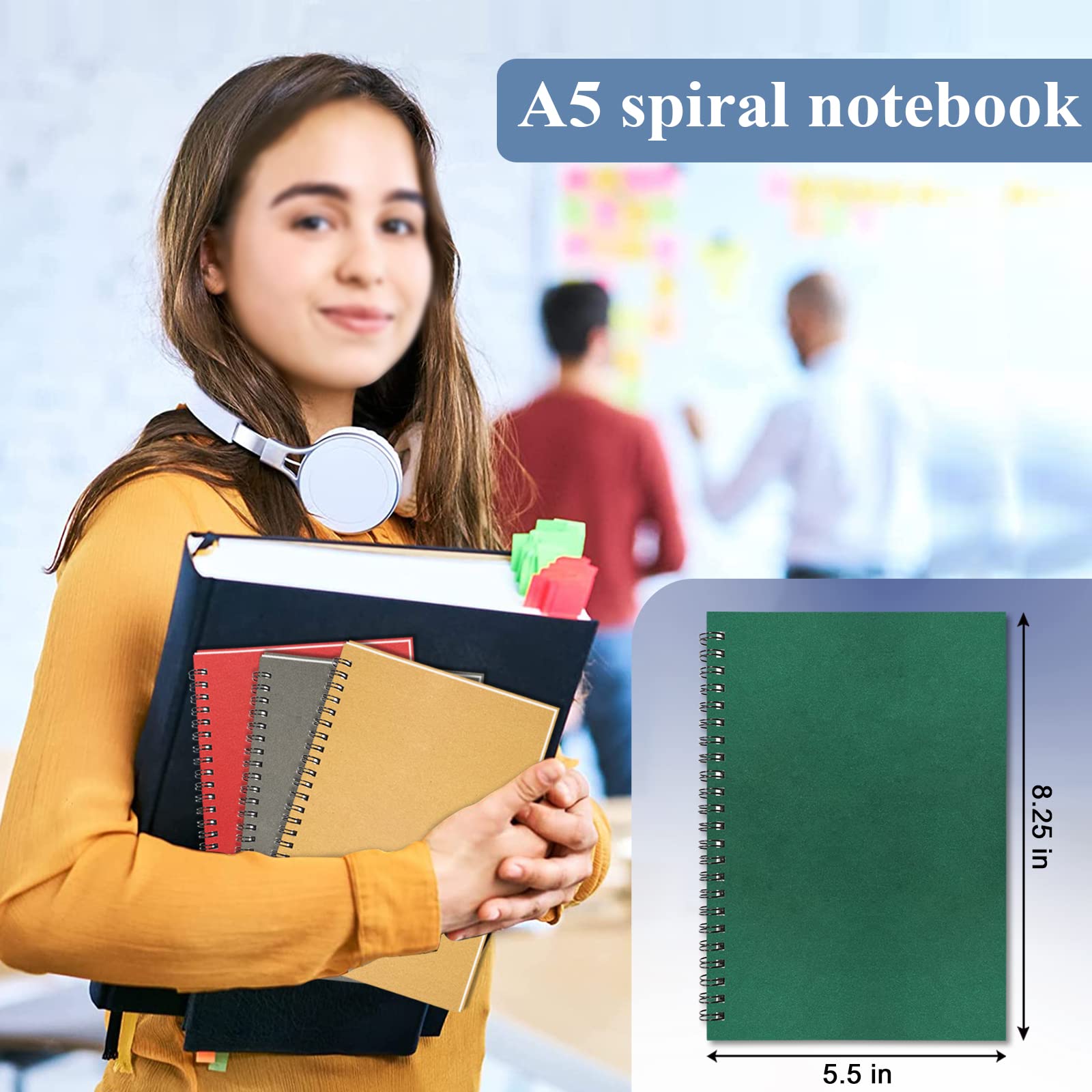 4Pack Small Spiral Notebook A5, 8.25x5.5” 120 Lined Pages Black & Red Wide Ruled Spiral Journal Bulk Blank Kraft Cover Spiral Bound Notebook & Writing Pads for Home Office Meeting Work Note Taking