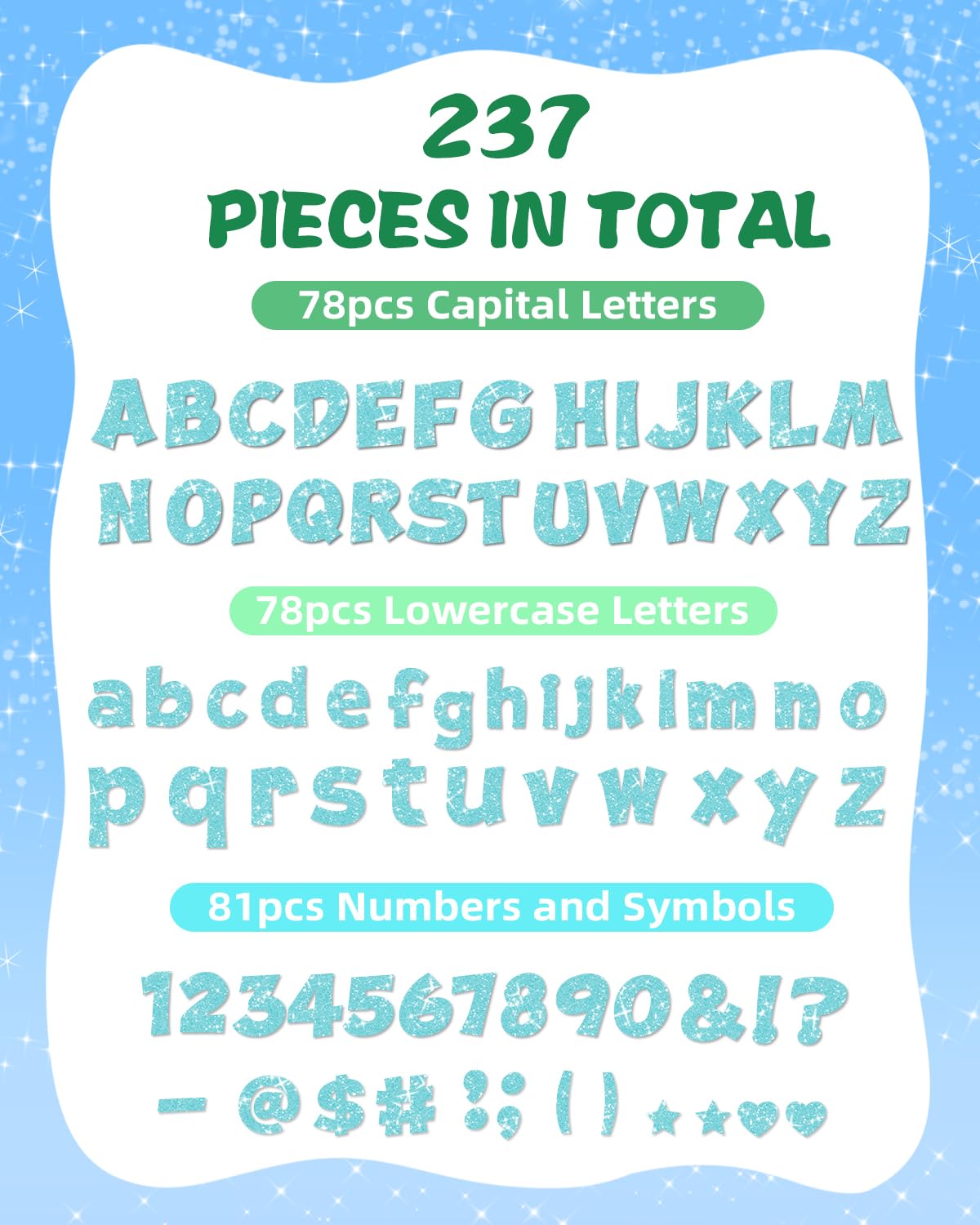 237 Pcs Glitter Bulletin Board Letters, Numbers and Punctuation, Poster Board Letters Alphabet Cut Out Cardboard Letters Accessories for Classroom Display Decorating Supplies 4inch (Black)
