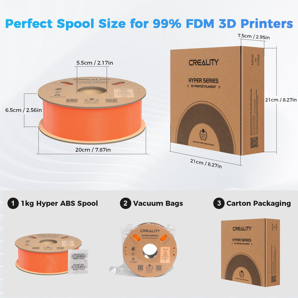 Creality Hyper ABS Filament, Official 3D Printer Filament ABS 1.75mm for Up to 300mm/s High-Speed Printing Convenient Open Printing Material, 1kg(2.2lbs) Spool Fit Most 3D Printer(Black)
