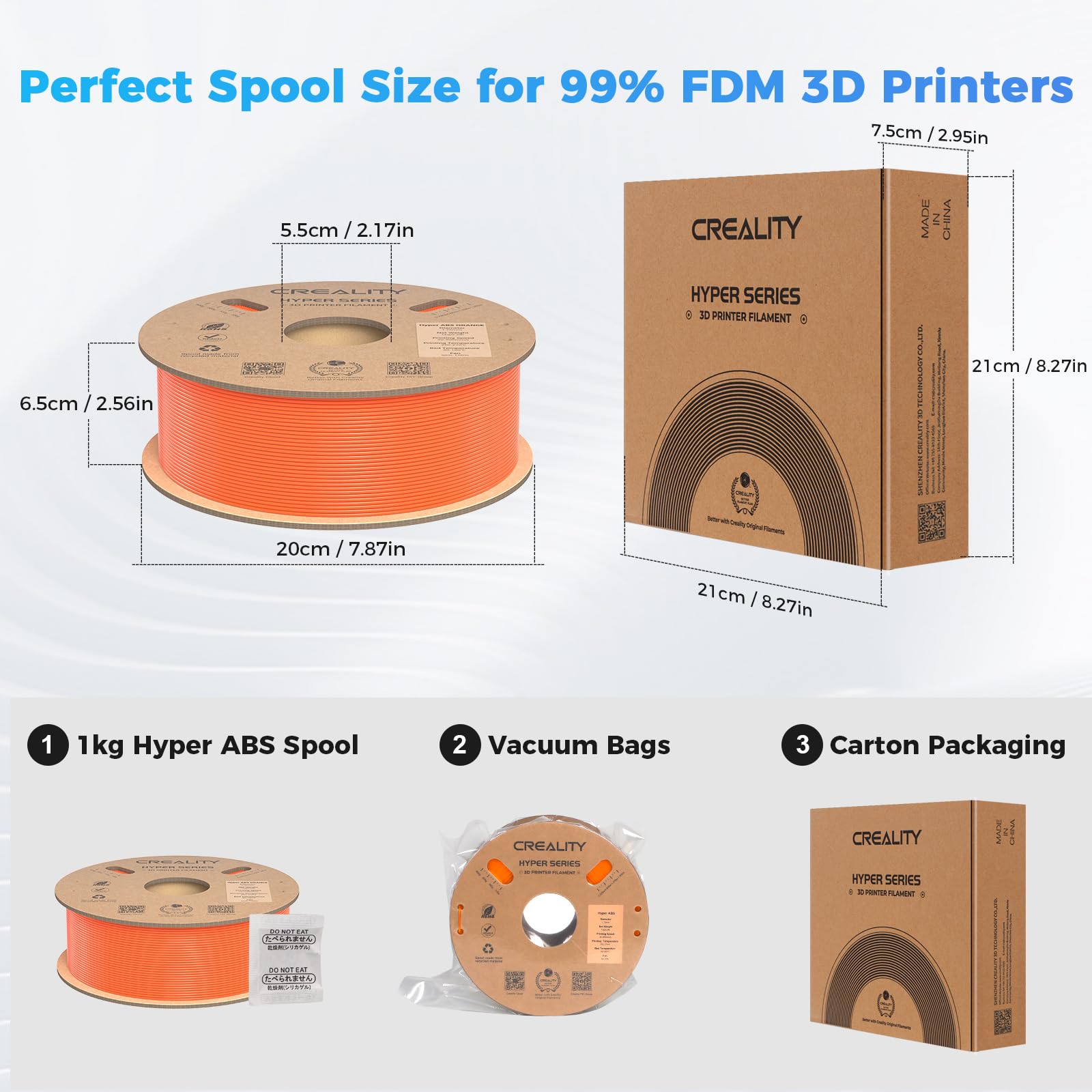 Creality Hyper ABS Filament, Official 3D Printer Filament ABS 1.75mm for Up to 300mm/s High-Speed Printing Convenient Open Printing Material, 1kg(2.2lbs) Spool Fit Most 3D Printer(Black)