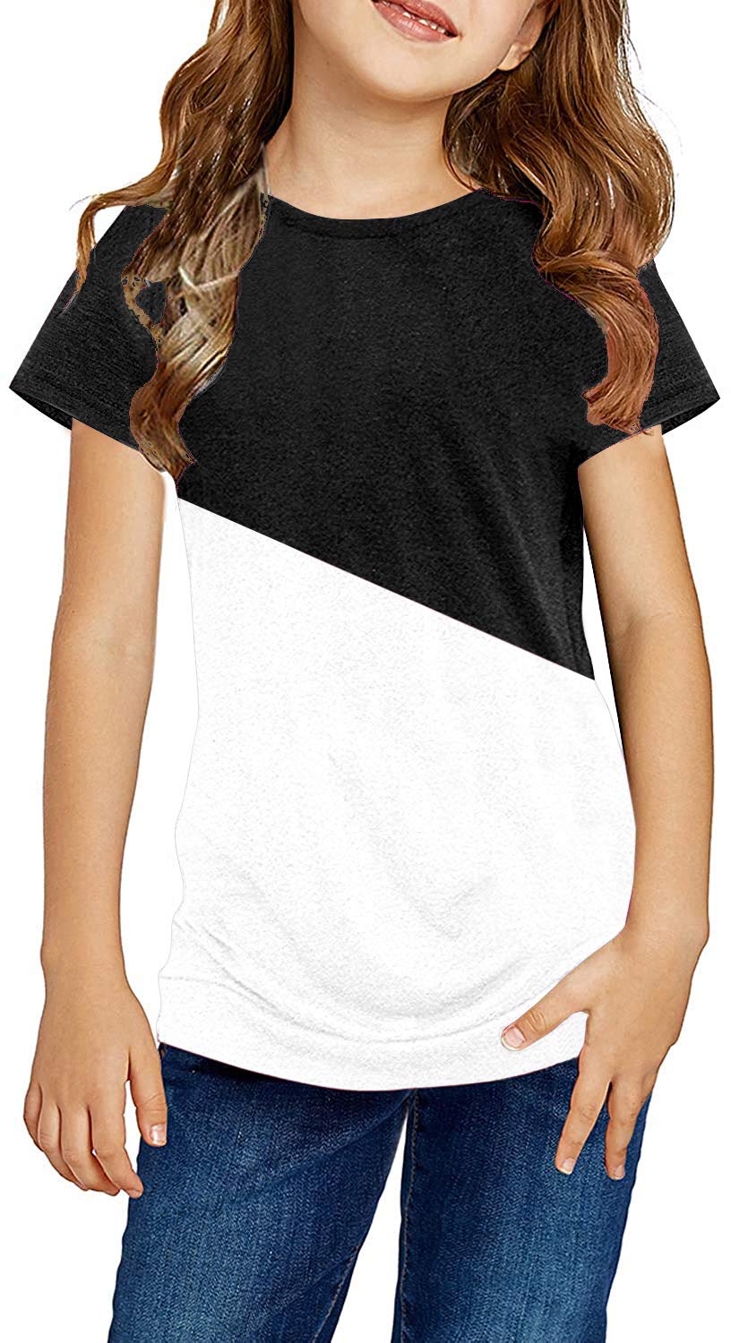 Ebifin Girls Casual Short/Long Sleeve T Shirts Kids Loose Soft Striped Color Block Tunic Tops, Tees Blouses Size 4-15 Years