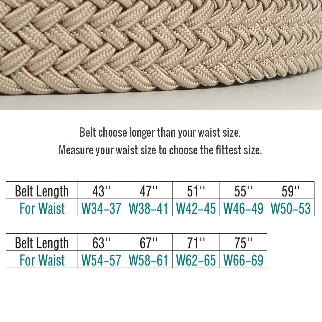 Plus Size 43'' to 75'' Mens Elastic Stretch Belts Big and Tall Belt