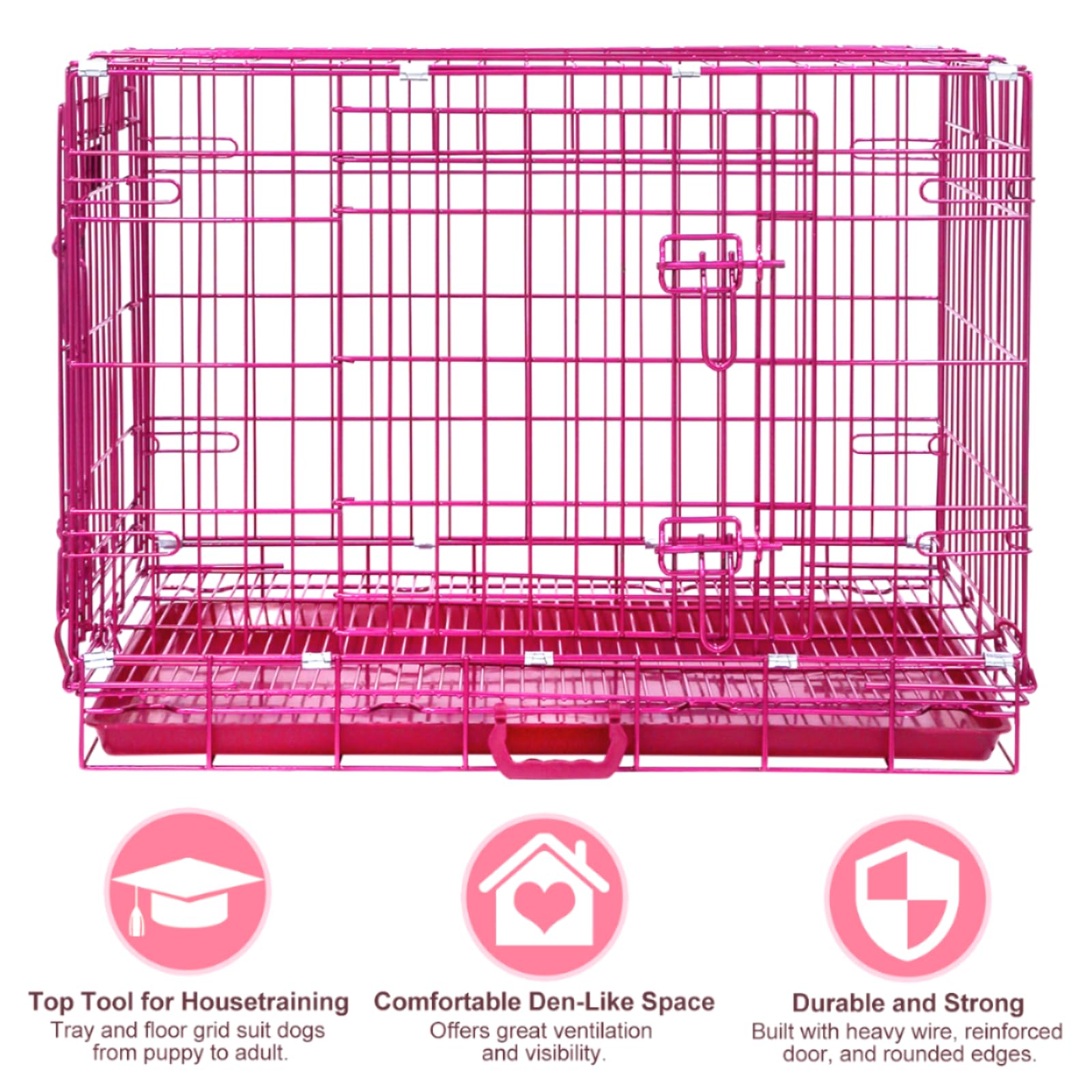 HOMEY PET 24" Gold Color Folding Design Dog Crate Puppy Ertra Small Breed Dog Kennels with Removable Floor Grid and Pull Out Tray, Dog Cage Copper Gold Finish