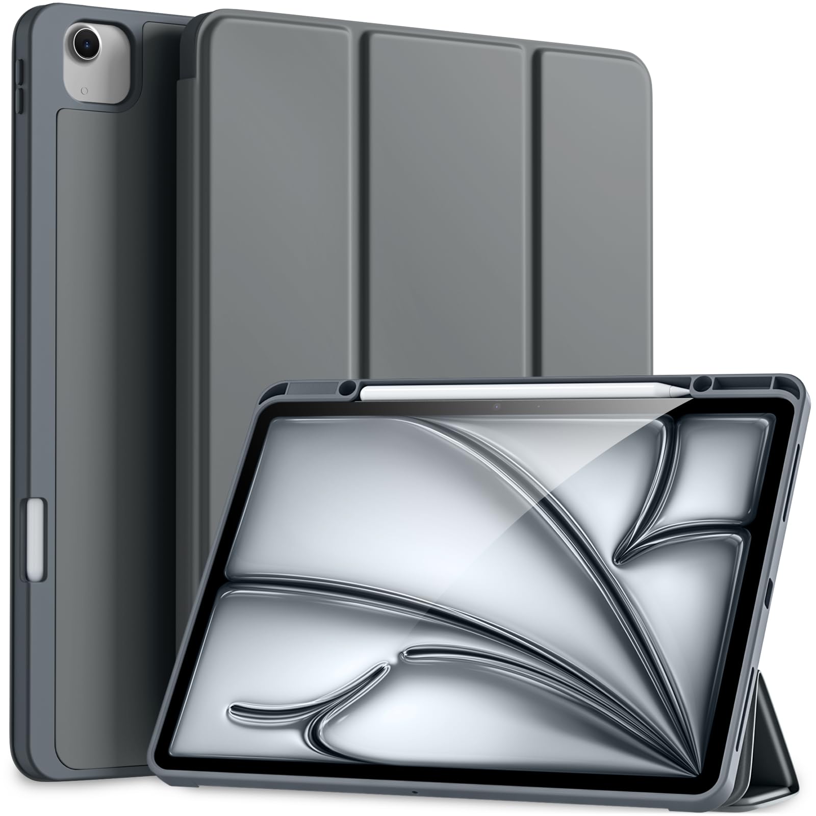 Akkerds Compatible for iPad Air 13 Inch Case (M4/M3/M2) 2026/2025/2024 with Pencil Holder, Trifold Stand Protective Cover/Soft TPU Back for iPad Air 13 Case, Supports Touch ID, Auto Wake/Sleep, Black