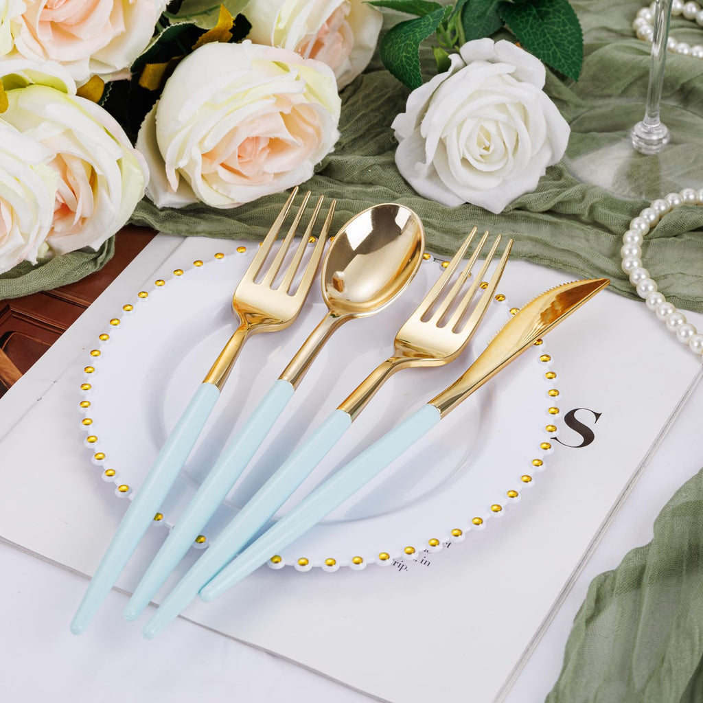 Supernal 102 Pcs Black and Gold Plastic Silverware Set,Heavy Duty Gold Disposable Cutlery for 34 Guests (34 Forks,34 Spoons,34 Knives),Elegant Plastic Flatware for Weddings,Parties & Upscale Events