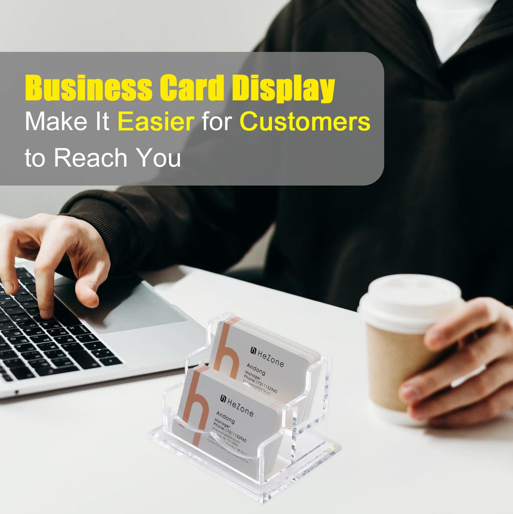 HeZone Business Card Holder for Desk Display, Clear Acrylic Cards Organizer Stand for Men and Women, Business Cards Case Rack 1 Pack, Holds 50 Cards-1 Slot