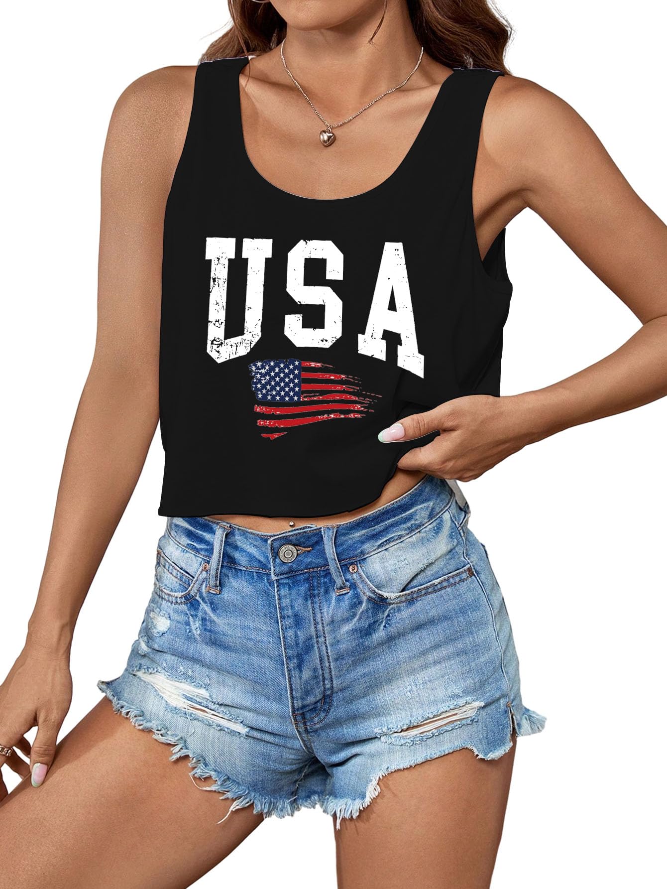 Women's Red White and Blue Shirts Patriotic Tops American Flag Graphic Crop Tops for Teen Girls