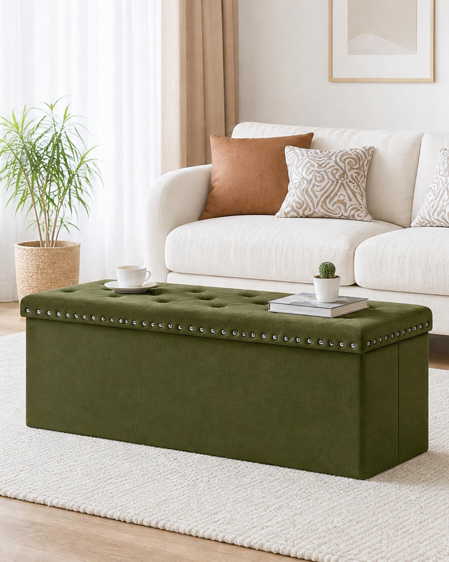 B FSOBEIIALEO Storage-Ottoman Cube-Folding Tufted - Ottomans with Storage, Coffee Table Top Cover, Storage Boxes Footrest Stool for Bedroom, Luxury Velvet Fabric 15.7 Inches Black