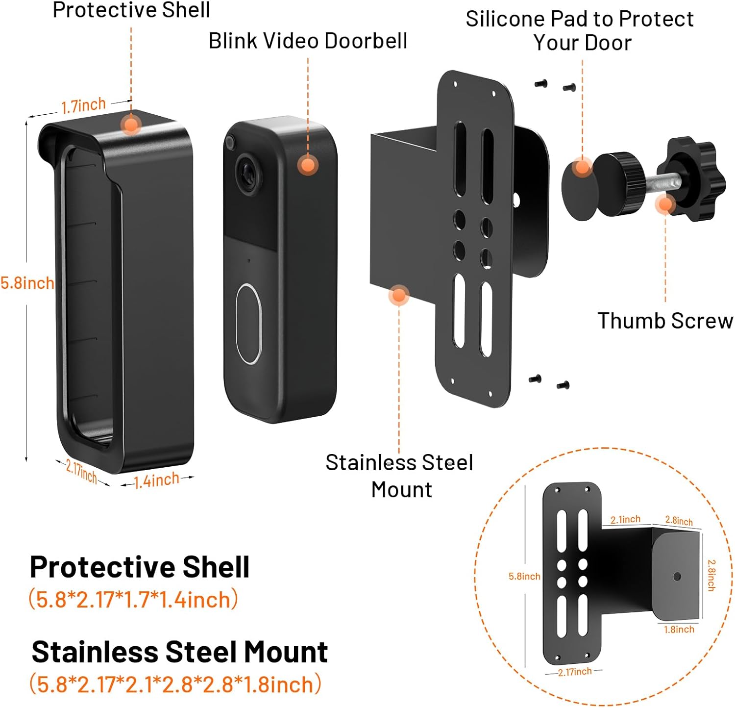 Blink Doorbell Mount, Anti-Theft Doorbell Camera Mount for Blink Video Doorbell 1st Gen & 2nd Gen, No Block Sensor & Night Vision, Doorbell Camera Mount Bracket with Rain Cover