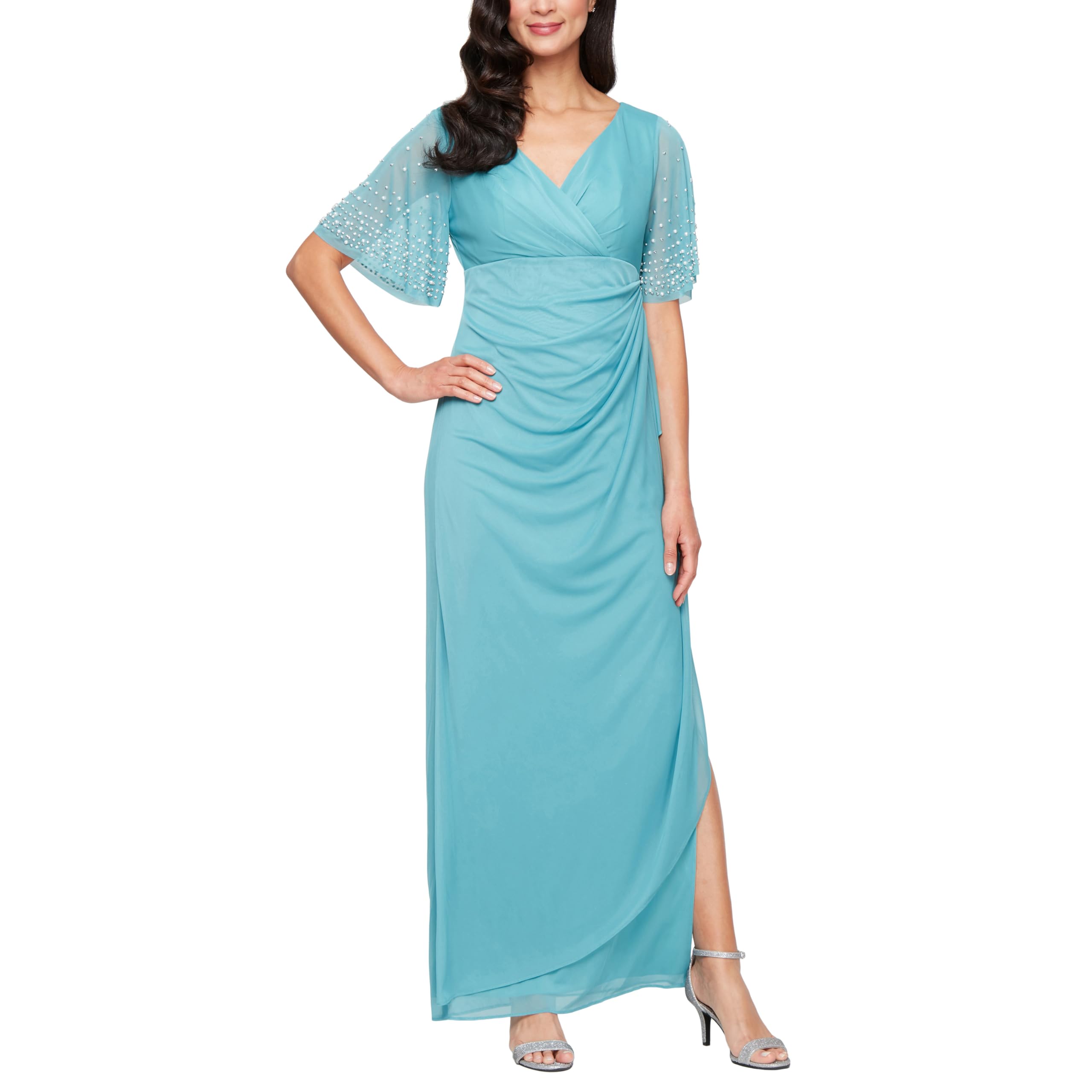 Alex Evenings Women's Long Stretch Sequin Bodice Mother of The Bride Dress with Empire Waist (Petite and Regular Sizes)
