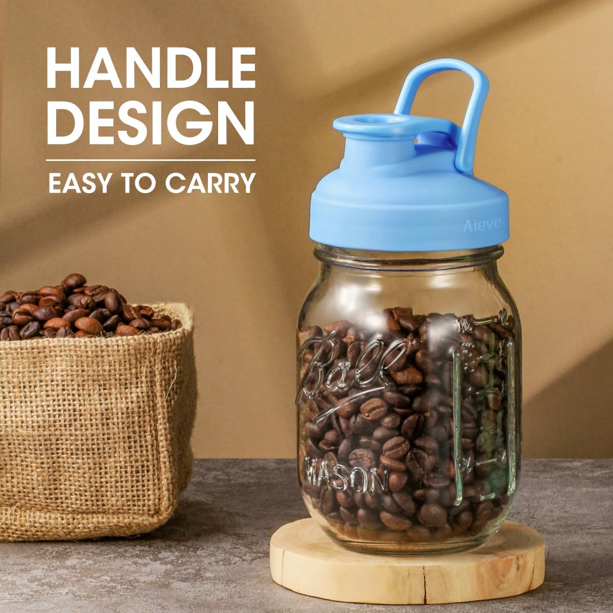 Aieve Stainless Steel Mason Jar Pour Spout Lid, 2 Pack Wide Mouth Mason Jar Pitcher Flip Cap Lids with Handle for Ball Jar Lids (3.38 inch)