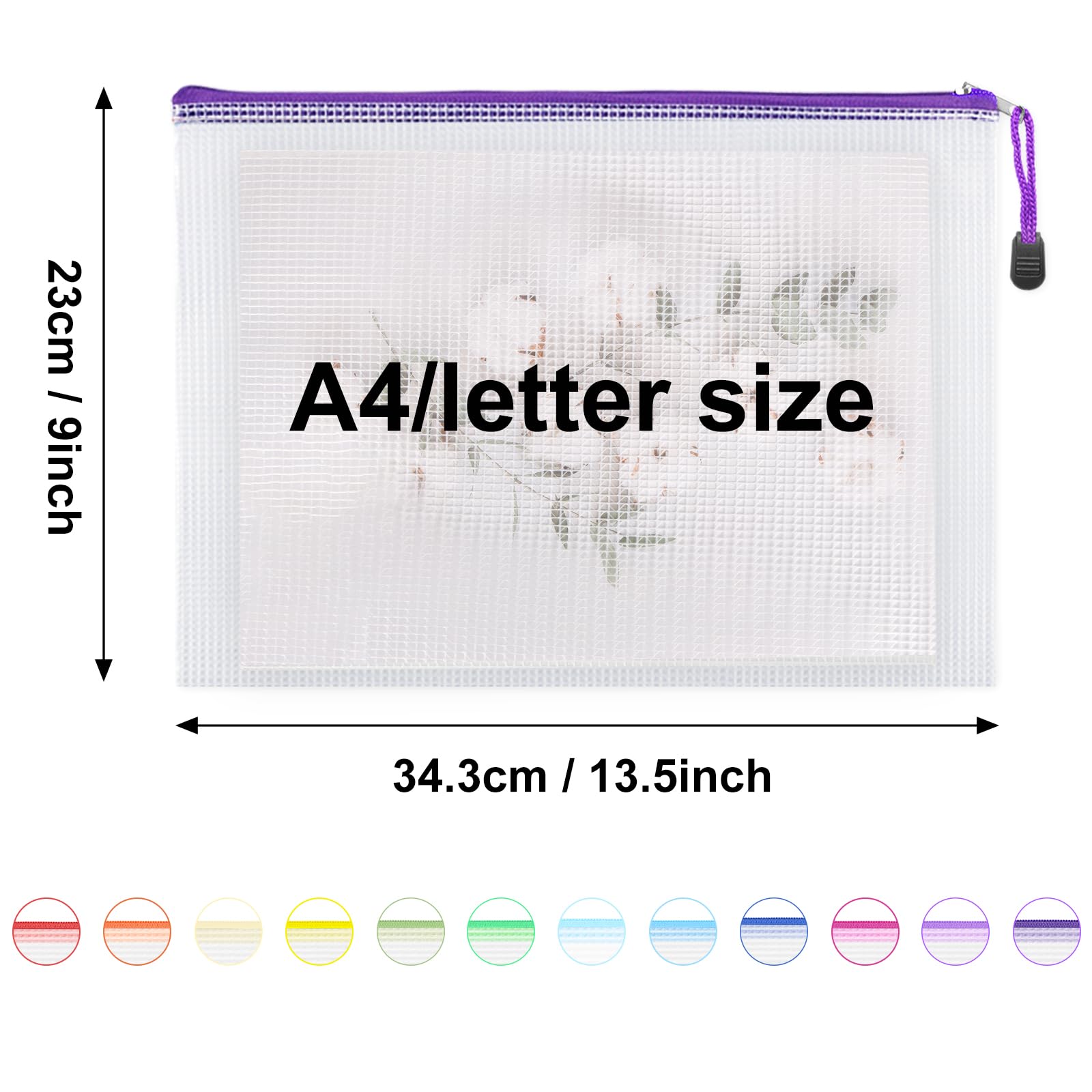 EOOUT 24pcs Mesh Zipper Pouch Bags A3 Extra Large Document Bag with Label Pocket, 16.9x12 Inches, Plastic Zip File Folders, Puzzles, Board Game Storage for Organizing Office Home