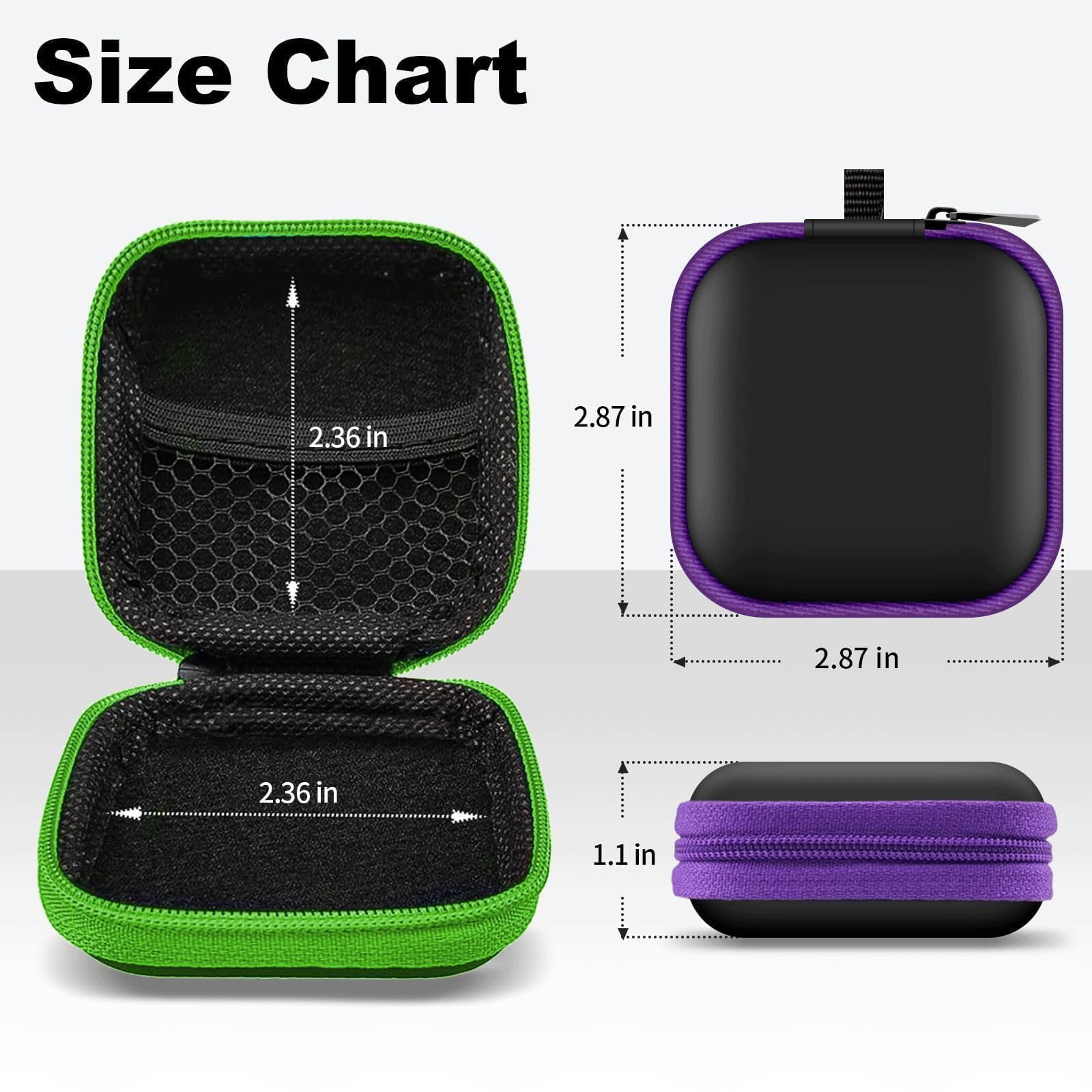 2Pack Oval Earbud Case Portable EVA Carrying Case Storage Bag Cell Phone Accessories Organizer with Carabiner for Earphone, Earbud, Earpieces, SD Memory Card, Camera Chips, Black/Purple