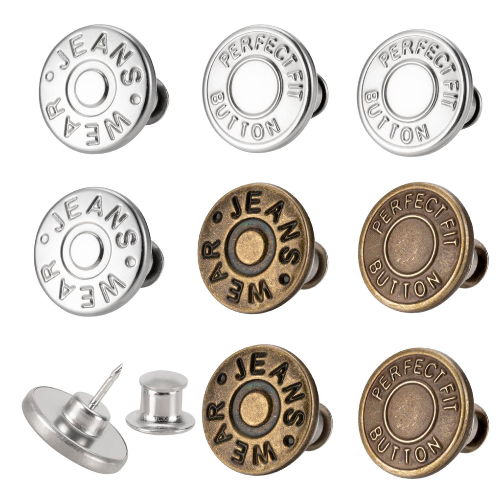 8 Sets of 17 mm Pants Button, Jean Buttons Pins for Loose Jeans, Adjustable Button for Jeans, Reusable and Adjustable Metal Pants Button Tightener