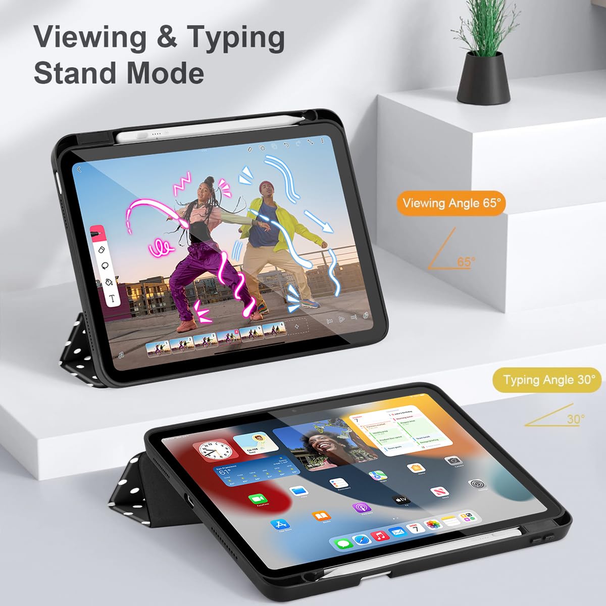 Tuiklol Case for iPad Air 11 Inch M4 2026 / Air 11 Inch M3 2025 / Air 11 Inch M2 2024 / iPad Air 10.9 Inch 2022 2020, Buit in Pencil Holder with Shockproof Cover Clear Transparent Back, Black Flower