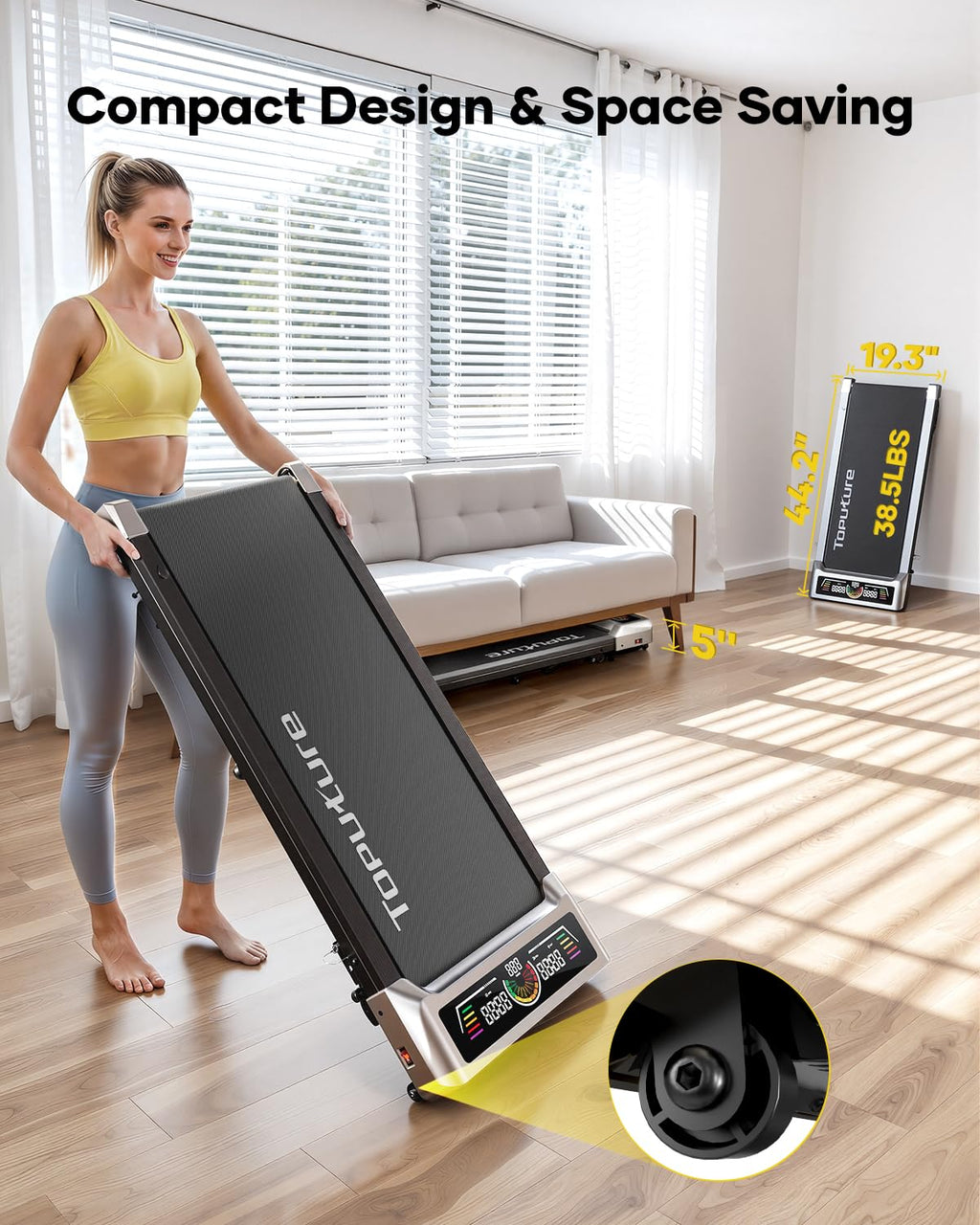 TOPUTURE Walking Pad with Incline, 2 in 1 Treadmills for Home & Office, Under Desk Treadmill, 2.5HP Portable Compact Treadmill with Remote Control, APP & LED Display, Installation-Free