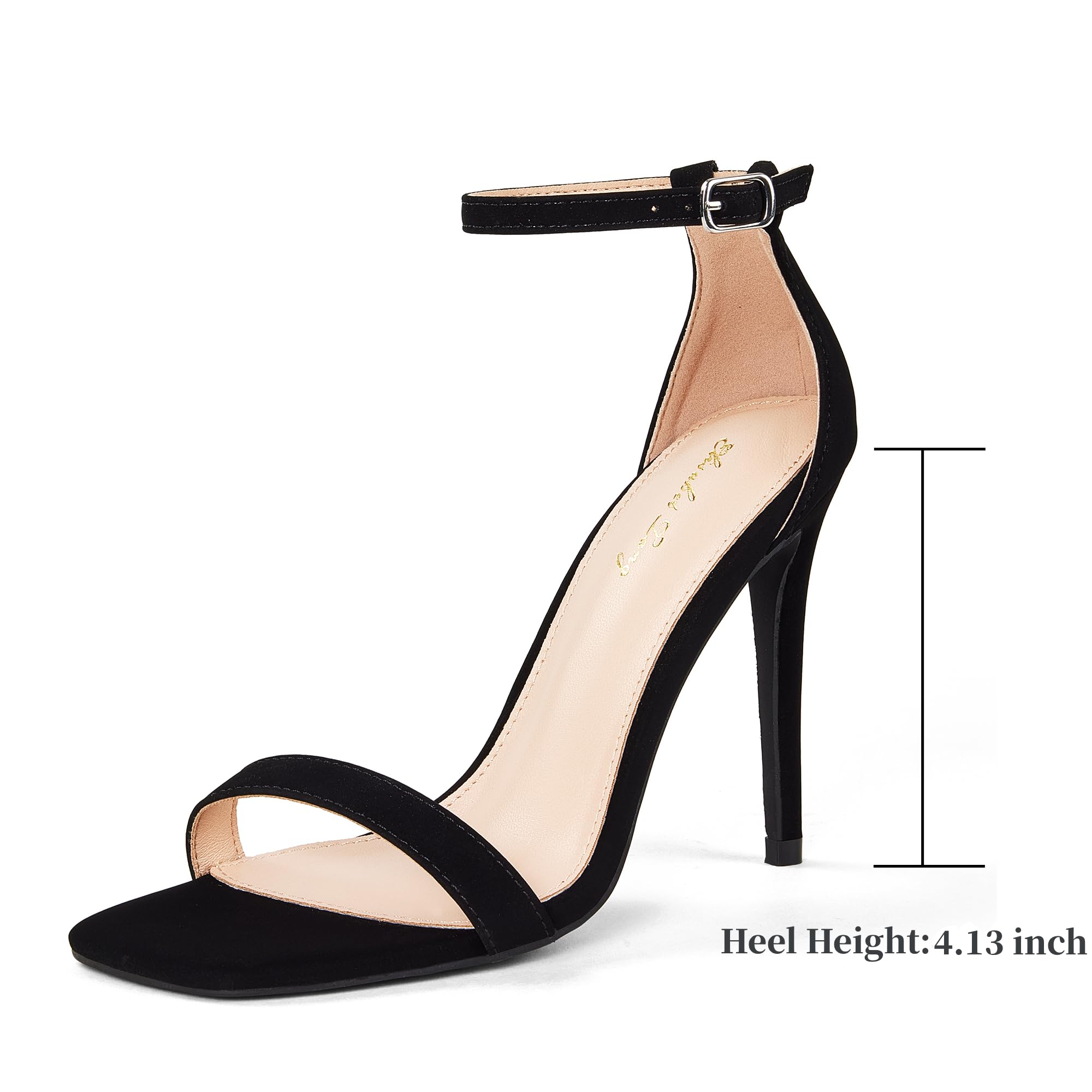 Elisabet Tang Women's Stiletto Heels Square Open Toe Ankle Strap High Heeled Sandals 4 Inch Comfort Sexy Dressy Shoes