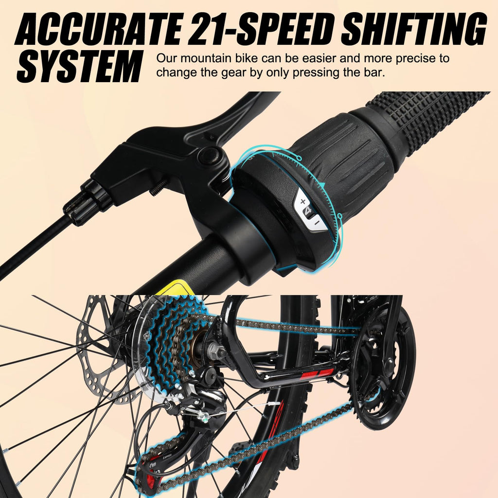 CamPingSurvivals 20/24/26 Inch Mountain Bike for Men/Women,Adult Bicycle | Professional 7or21 Speed Shifting, Dual Disc/V Brakes, Suspension Fork, Comfort Saddle, All-Terrain Tires & Pretty Look