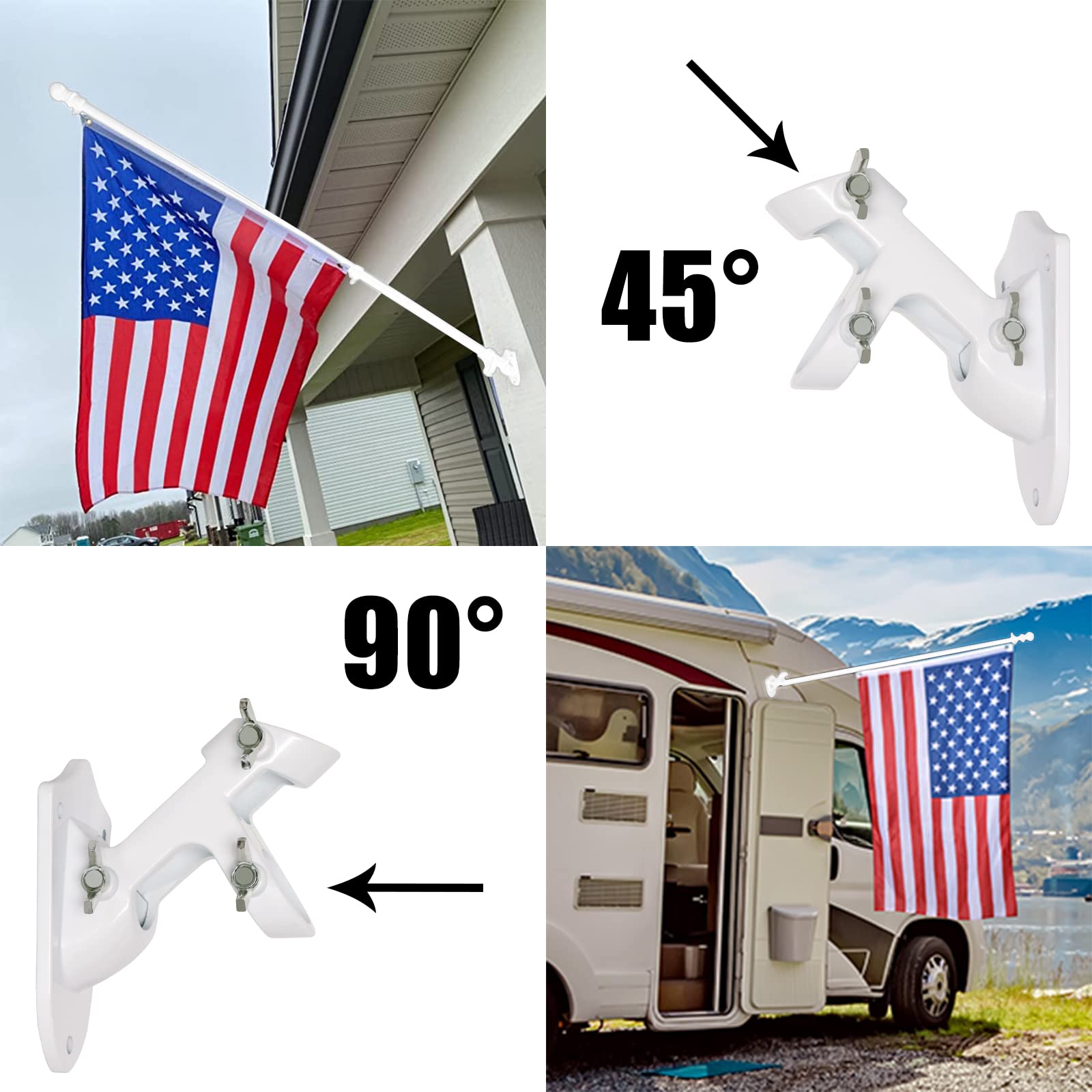 NELXINJO 5FT White Stainless Steel Flag Pole Kit for Outside House Wall | flagpoles 3x5 2x3 american flags hardware holder brackets hangers mounts