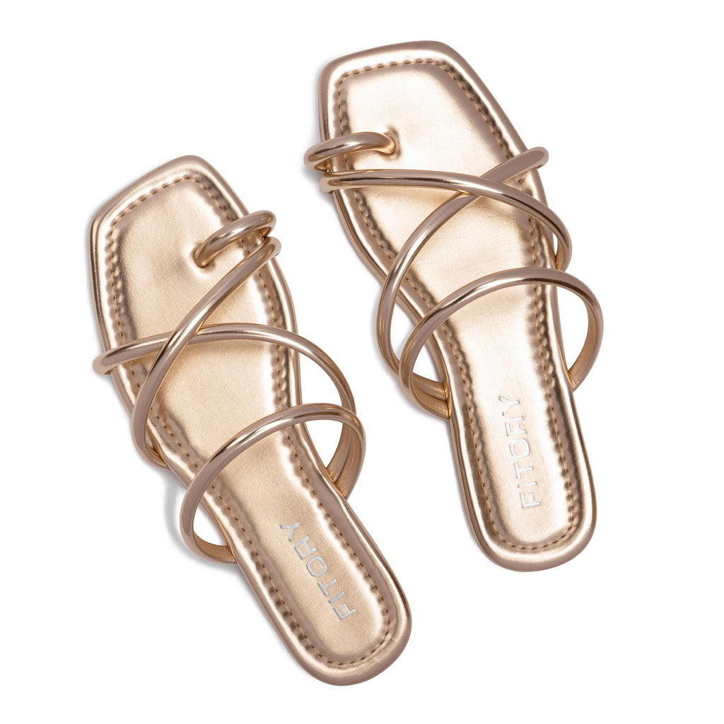 FITORY Women's Slide Sandals Flat Toe Ring Thongs with Cross Strap for Summer Size