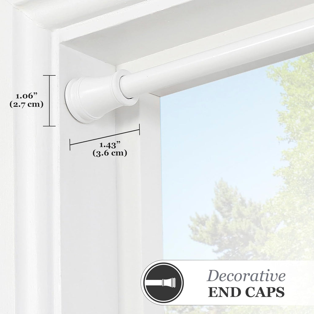 Kenney – Rogers Twist & Fit Tension Window Curtain Rod, No Tools Installation, 5/8" Diameter, Adjustable 48–84", White