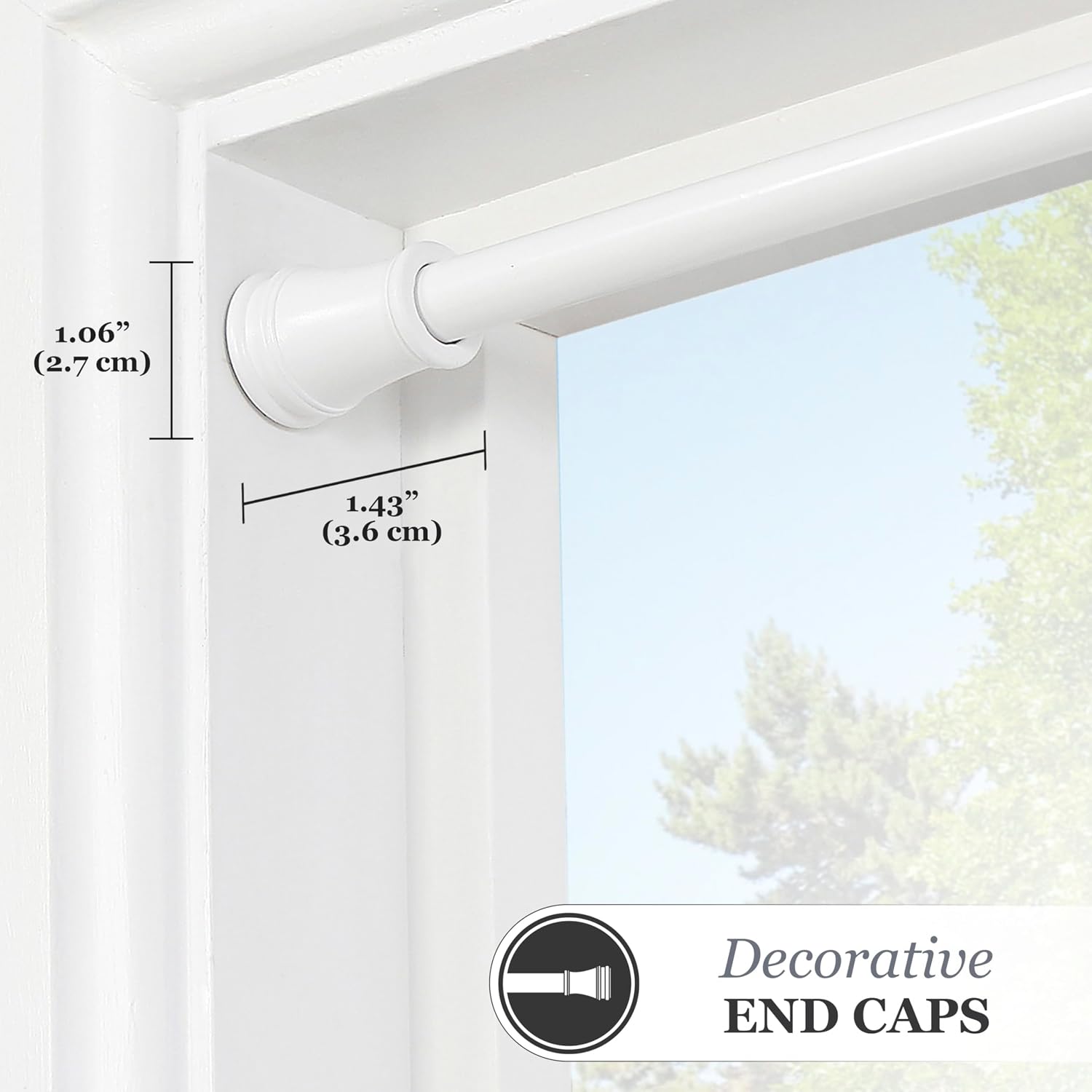 Kenney – Rogers Twist & Fit Tension Window Curtain Rod, No Tools Installation, 5/8" Diameter, Adjustable 48–84", White