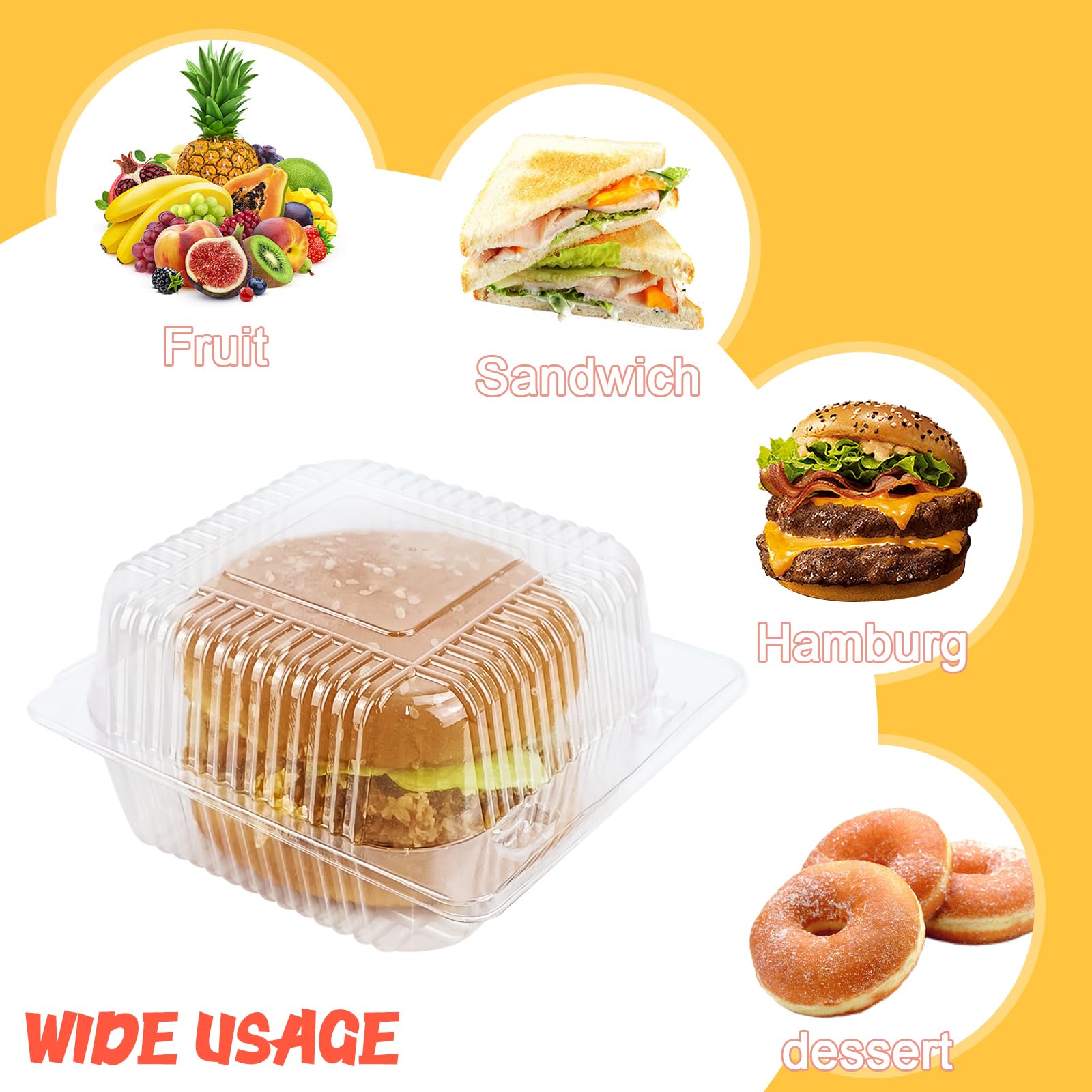 50 Pack 5 x 5 inch Clear Plastic Disposable Clamshell Container,Hinged Take Out Clamshell Dessert Container with Lid Takeout Tray Disposable Food Clamshell Containers for Dessert,Cakes,Sandwiches