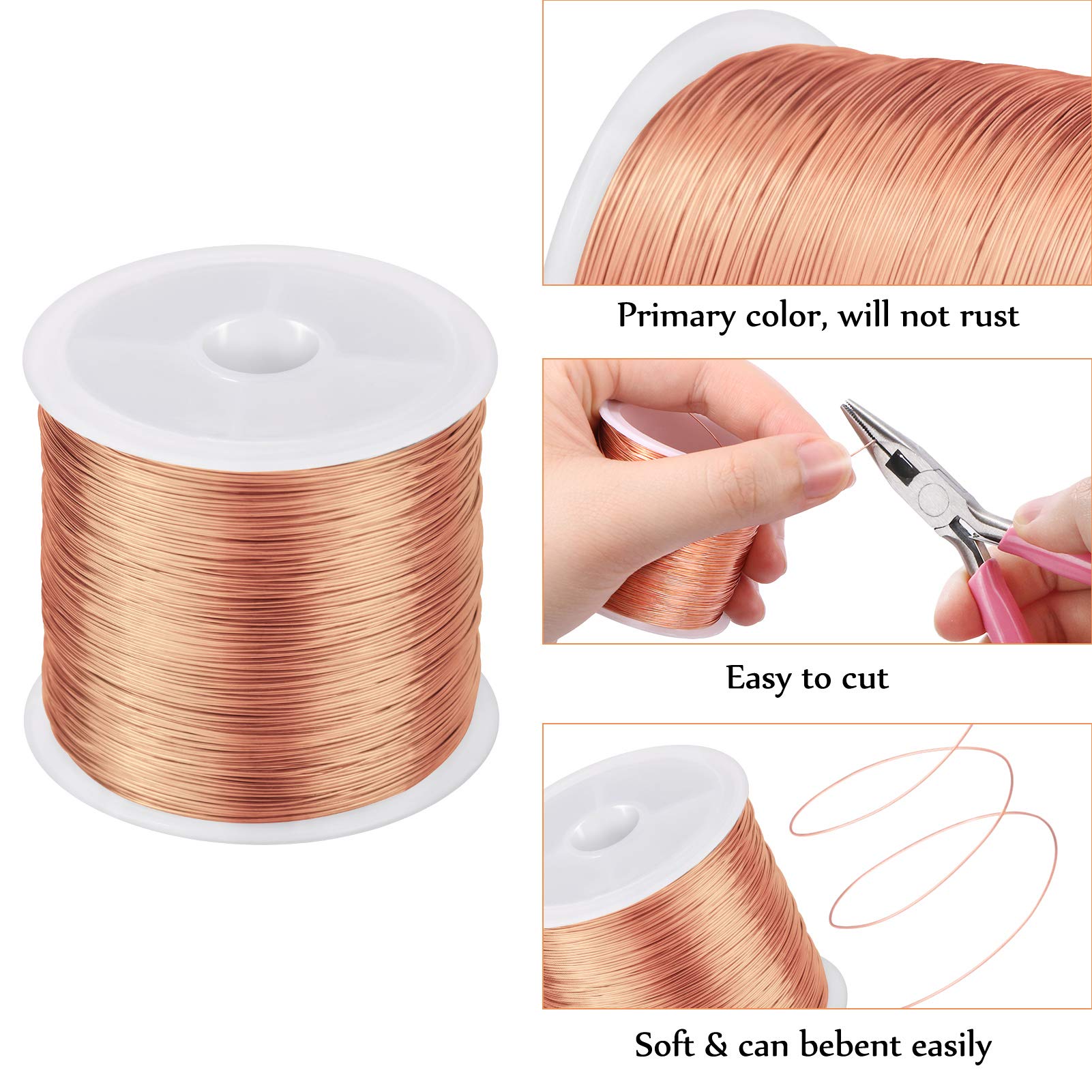 MIKIMIQI Jewelry Wire - 328Ft, 26 Gauge, Tarnish Resistant, Copper, 0.4mm X 100m (Gold)