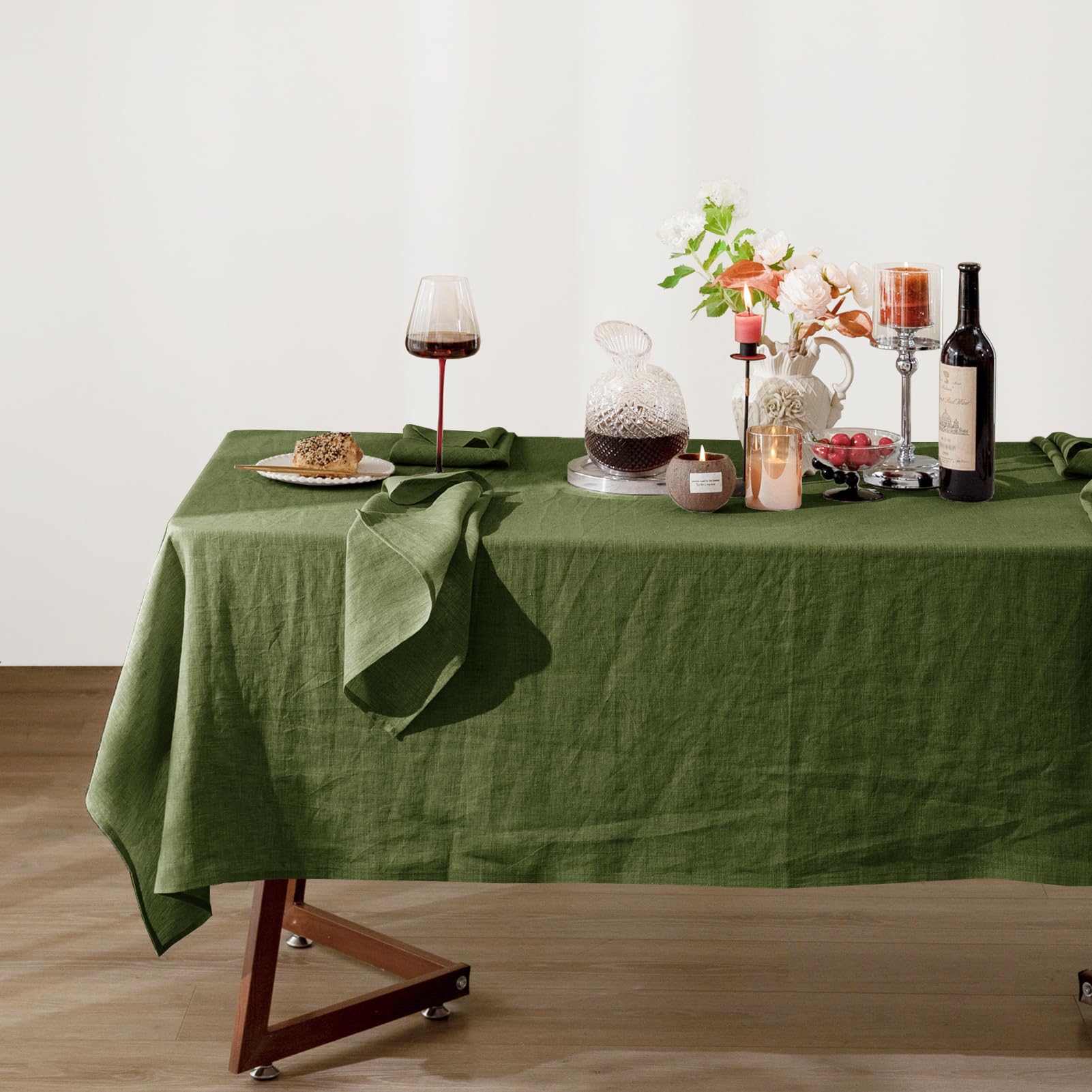 Talasily Linen Tablecloth 100% Pure Linen Table Cloth 60x84 Inches Rectangle Tablecloths Washable Cloths for Kitchen, Dining, Buffet Parties, Holidays, Picnic, Weddings and Restaurants-Caramel