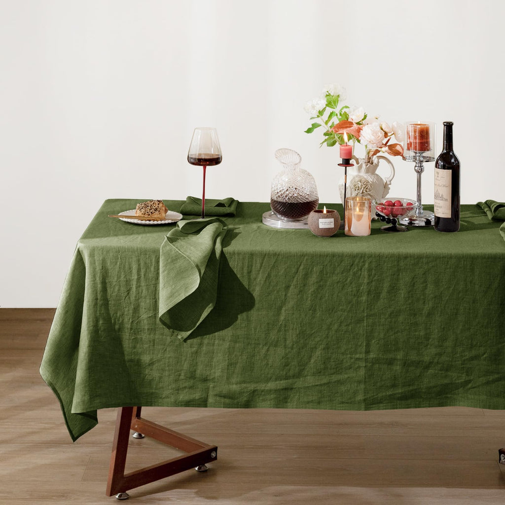 Talasily Linen Tablecloth 100% Pure Linen Table Cloth 60x84 Inches Rectangle Tablecloths Washable Cloths for Kitchen, Dining, Buffet Parties, Holidays, Picnic, Weddings and Restaurants-Caramel