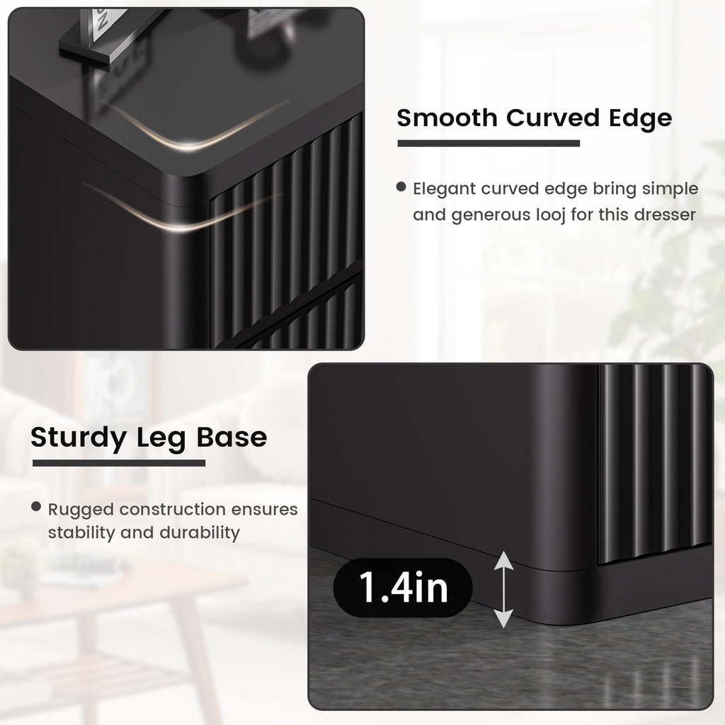 Standifurno Black 56" Tall Dresser for Bedroom, Fluted Modern 6 Drawers Deep Dressers, Wood Chest of Drawers with Handleless, Curved Profil Storage Closet Dressers for Bedroom, Living Room, Hallway