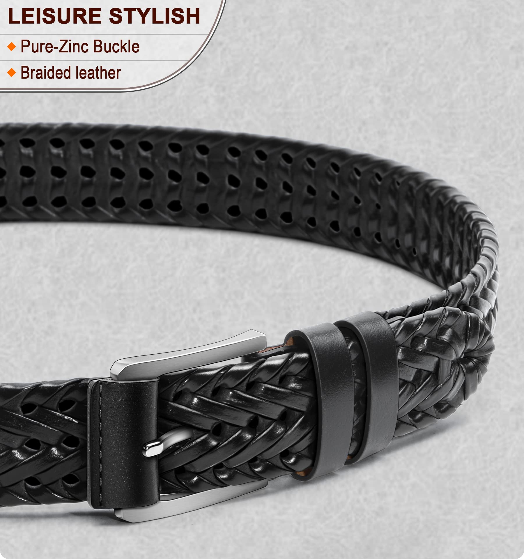 BULLIANT Mens Belts,Leather Woven Braided Belts for Gift Men Casual Jeans Golf