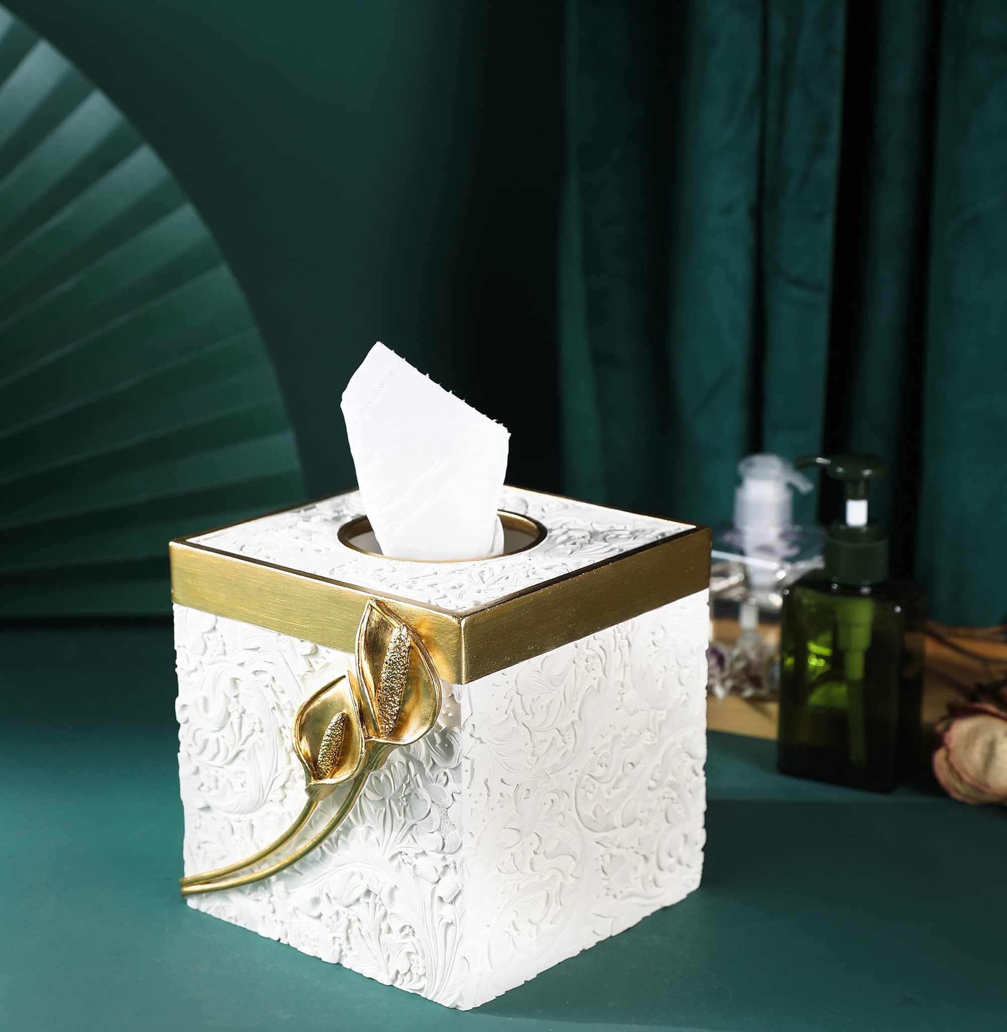 Hymmah Square Tissue Box Cover Holder with Tray,Unique Cube Design Tissue Dispenser Cover Decor for Vanity Counter Tops Also Great for Bedroom and Living Room
