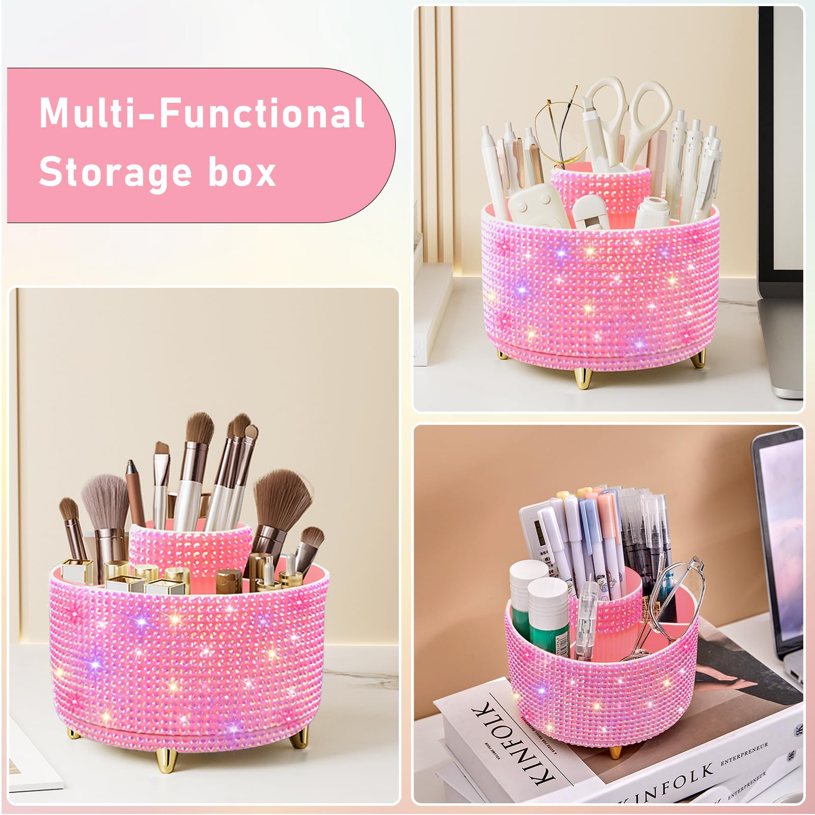 Makeup Brush Holder Organizer,360° Rotating Makeup Brush Organizer,5 Slot Make up Brushes Cup for Cosmetics, Nail Polish, Art Supply, Bathroom Vanity Desktop Organizer - Black