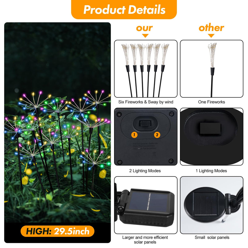 Kwaiffeo Solar Garden Lights Outdoor Waterproof Decorative Solar Lights for Outside 2 Pack with120 LED Swaying Fairy Firework Light Yard Garden Decor, Gifts for Mother's Day Mom Grandma Women