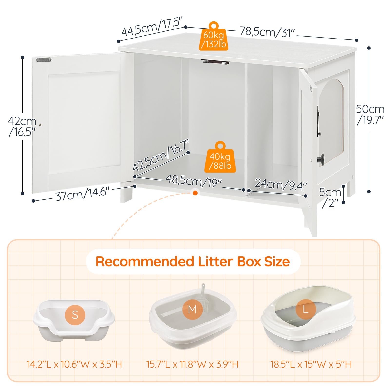 HOOBRO Litter Box Enclosure, Cat Litter Box Furniture with Removable Divider, Large Hidden Litter Box Furniture, Wooden Cat House, End Side Table, 31" L x 17.5" W x 19.7" H, Greige BG03MW01G2