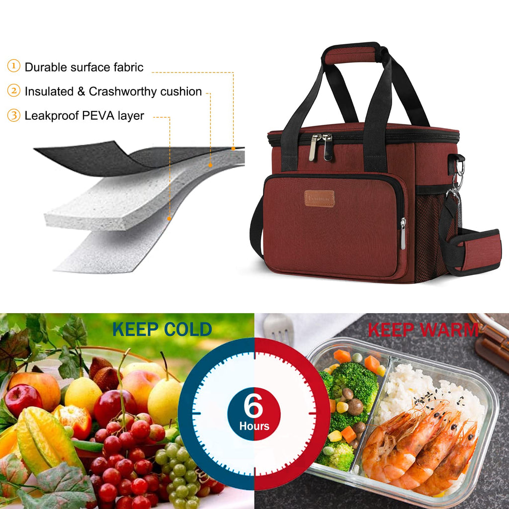 Femuar Lunch Bags for Women/Men, Insulated Lunch Bag for Work Office Picnic - Large Lunch Cooler Bag Leakproof Lunch Box with Adjustable Shoulder Strap for Adults - Grey (15L)