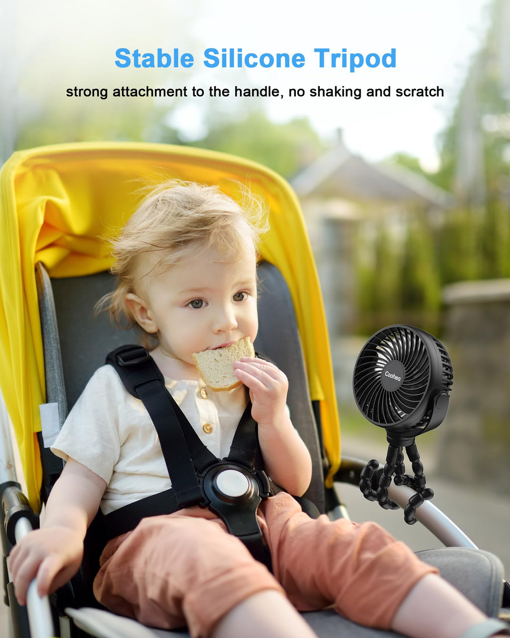 Coohea Stroller Fan Clip on for Baby, 4000mAh Rechargeable Battery Operated, Flexible Tripod, 3 Wind Speed, 360° Rotatable, Small Cooling Portable Fan for Car Seat Crib Golf Cart Bike Treadmill, Black
