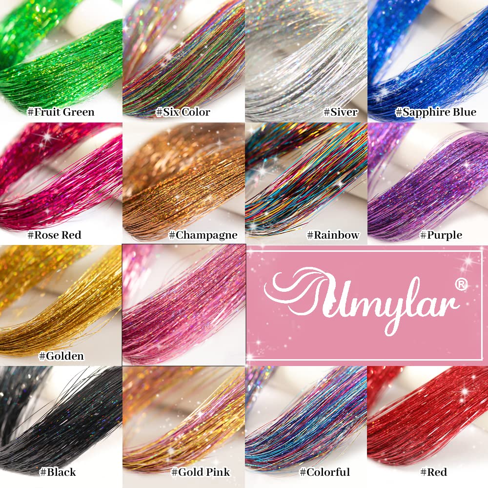 Clip in Hair Tinsel, Pack of 12 Pcs 20 Inch,Glitter Tinsel Hair Extensions, Festival Tinsel Fairy Hair Extension Party Dazzle Hair Accessories Strands Kit for Women Girls(12Pcs,Black#)