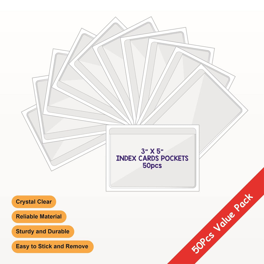 IMAGAME Clear Adhesive Business Card Pocket swith Side Open for Loading, 50 Pack, Plastic Labels Holders for Storage Bins and Library Card, Ideal for Organizing and Protecting Your Business Cards