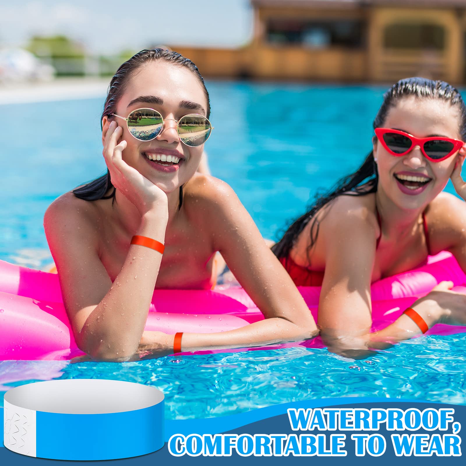 Tudomro 1200 Pack Plastic Paper Wristbands for Events Neon Party Wrist Bands Colored Waterproof Concert Identification Hand Bands Lightweight Adhesive Wristband(Blue)