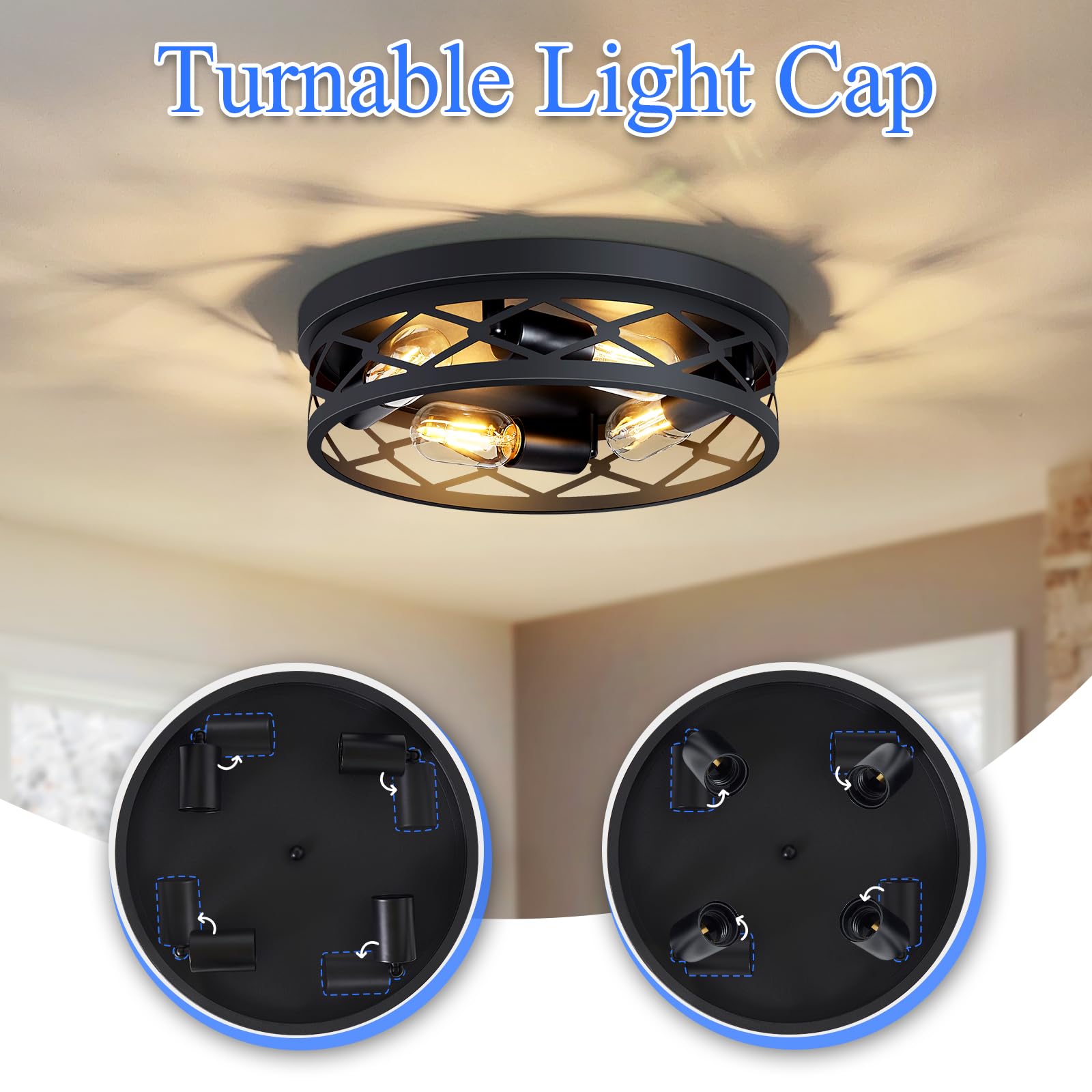 SKEJAO Flush Mount Ceiling Light Fixture,Black 2-Light Hallway Light Fixtures Ceiling,Light Fixtures Ceiling Mount for Farmhouse,Kitchen,Hall,Bedroom,Bathroom (2 Pack)
