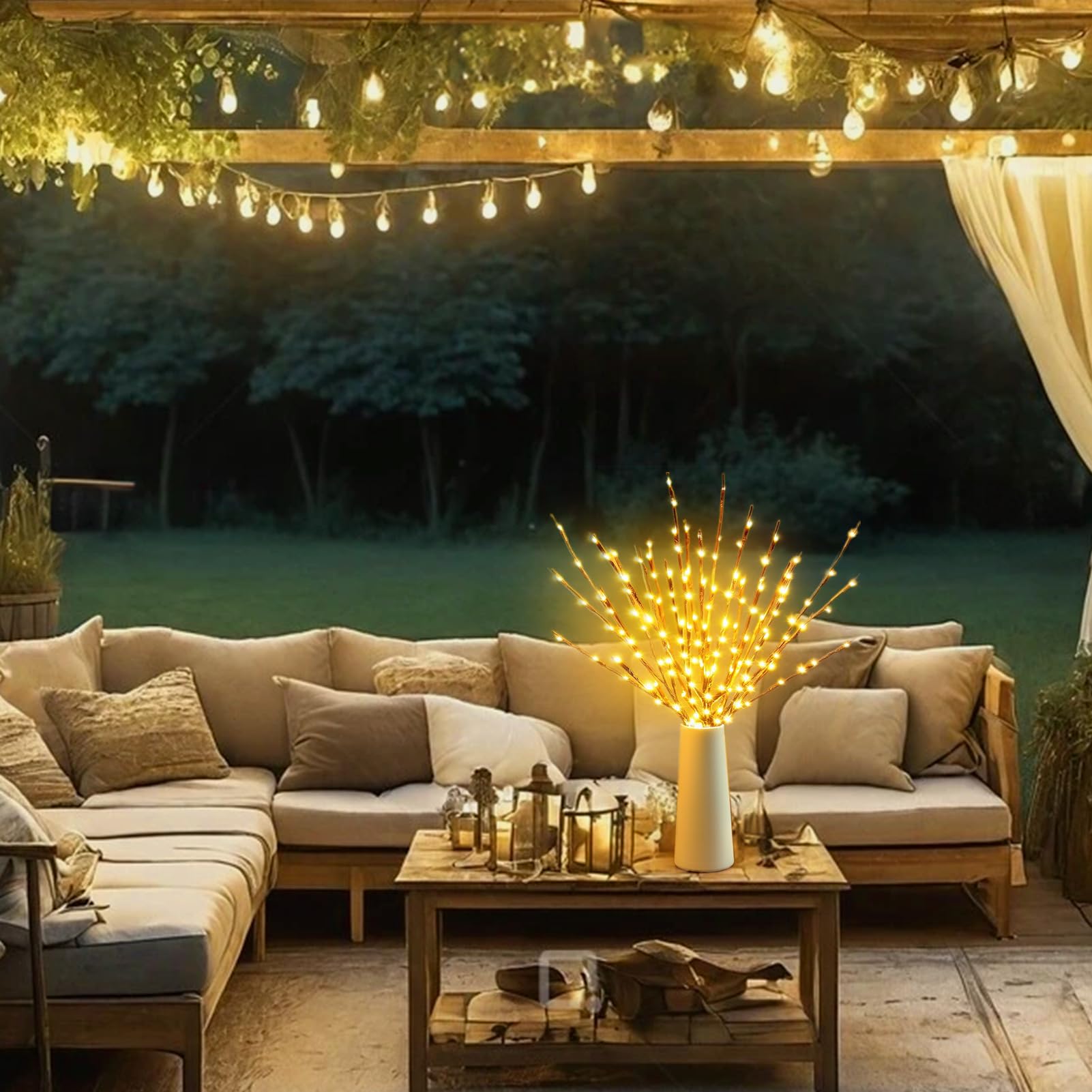 DK177 2 Pack Led Branch Light Battery Operated Lighted Branch Vase Filler Willow Tree Artificial Little Twig Power Brown 30 Inch 20 LED for Home Outdoor Indoor Romantic Decoration, White Light