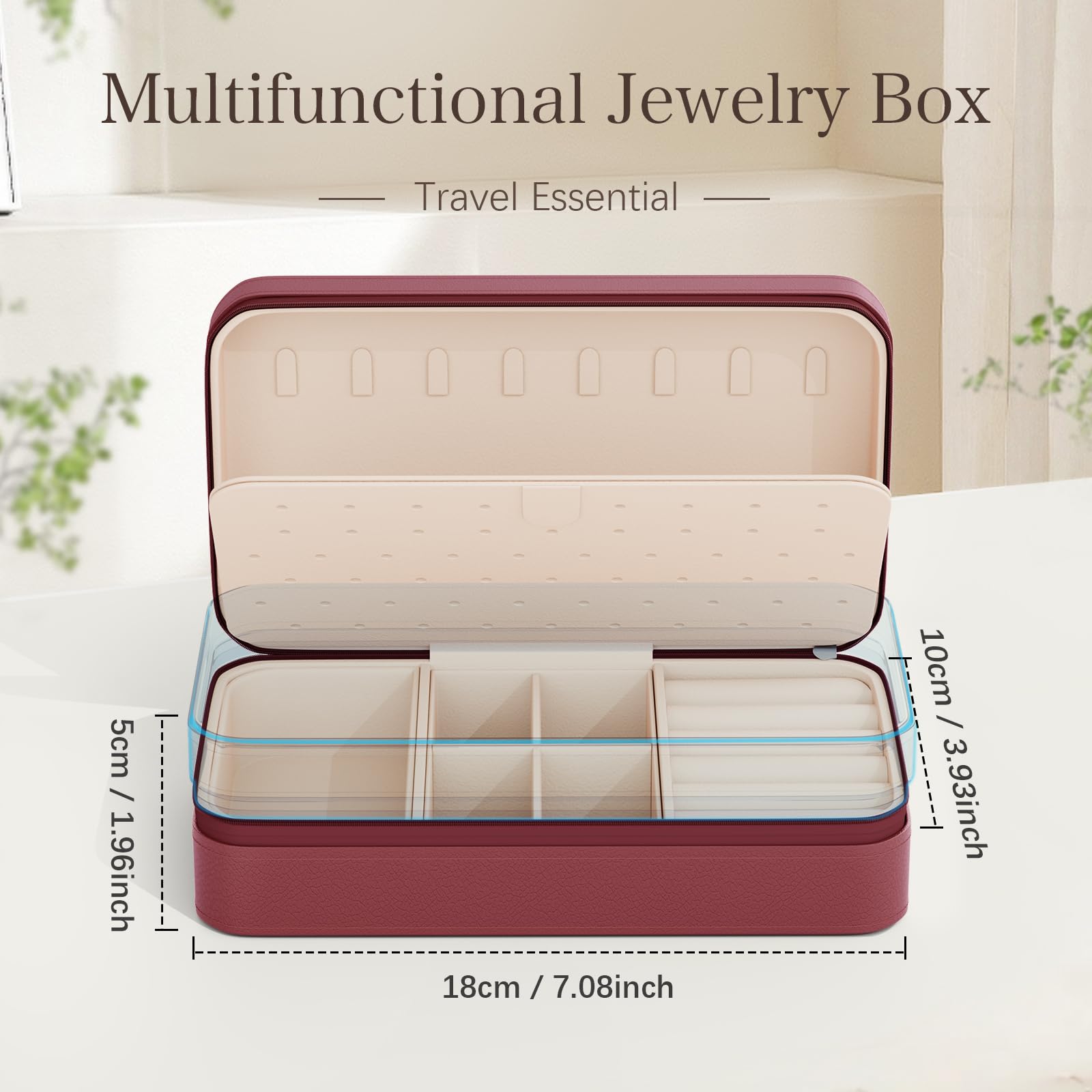 DesignSter Travel Jewelry Box, PU Leather Portable Jewelry Case, Small Jewelry Boxes for Gifts, Travel Jewelry Organizer for Women Rings Earrings Necklaces Bracelets (Avocado Green)