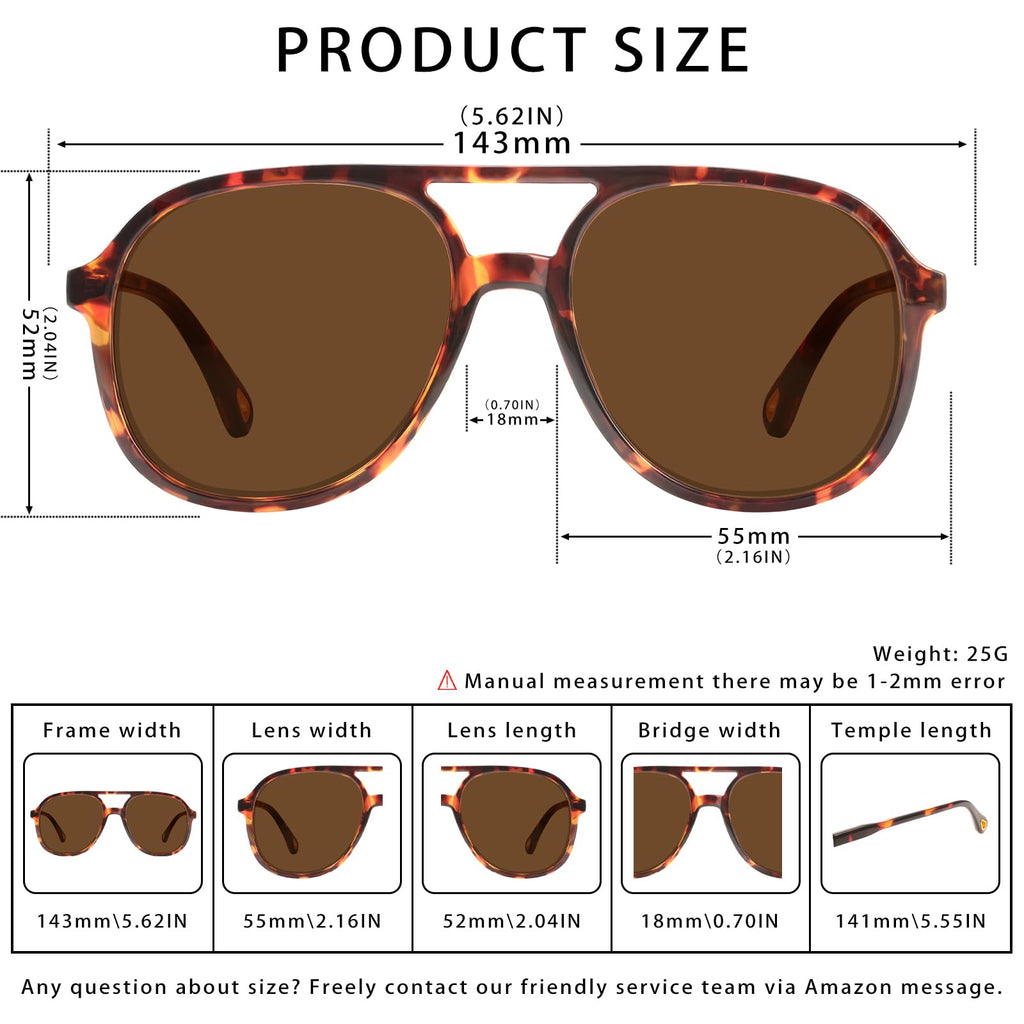 YDAOWKN Retro Square Aviator Sunglasses for Womens Mens Vintage 70s Double Bridge Sun Glasses