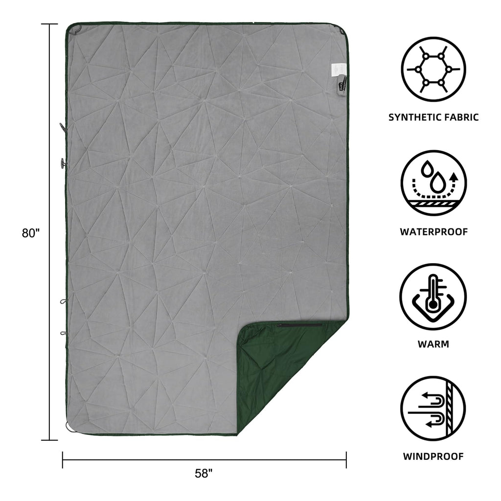 Large Outdoor Waterproof Blanket Extra Thick Fleece Stadium Blanket for Camping, Car, Pet, Picnics - Windproof, Wearable, Machine Washable 80" x 58" (Black Check)