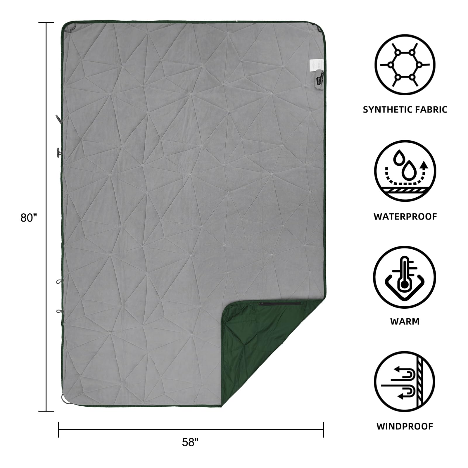 Large Outdoor Waterproof Blanket Extra Thick Fleece Stadium Blanket for Camping, Car, Pet, Picnics - Windproof, Wearable, Machine Washable 80" x 58" (Black Check)